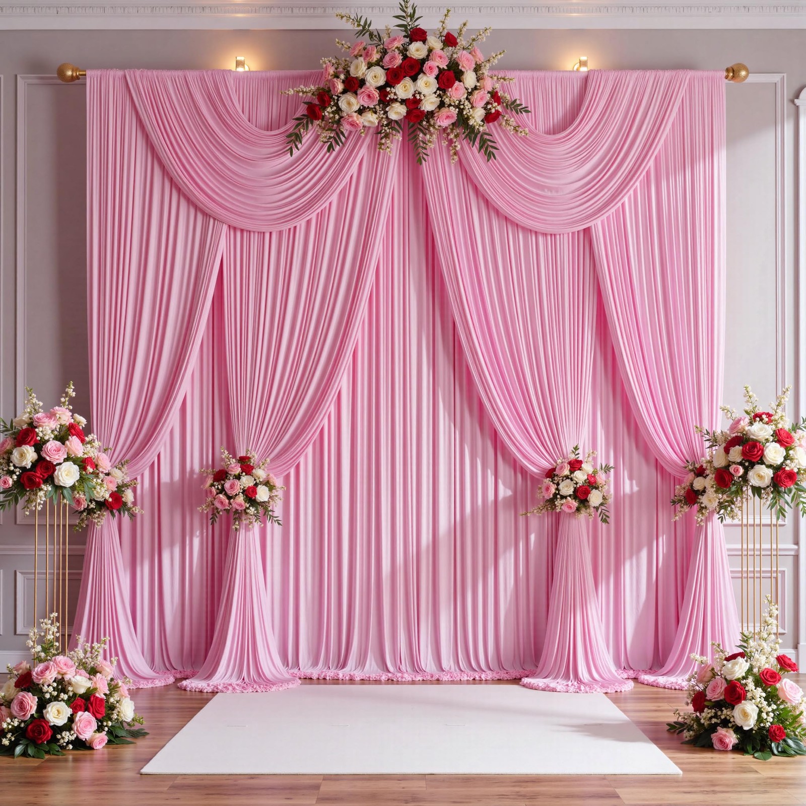 50ft x 14ft Pink Backdrop Curtains, 10 Panels 5′(W) x 14′(H), 10 panels, pink