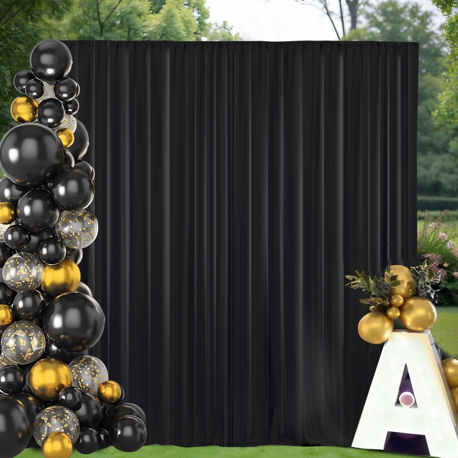2 Panels 10x10ft Black Backdrop Curtain, Rod Pockets, Wrinkle Free, 5x10ft Each