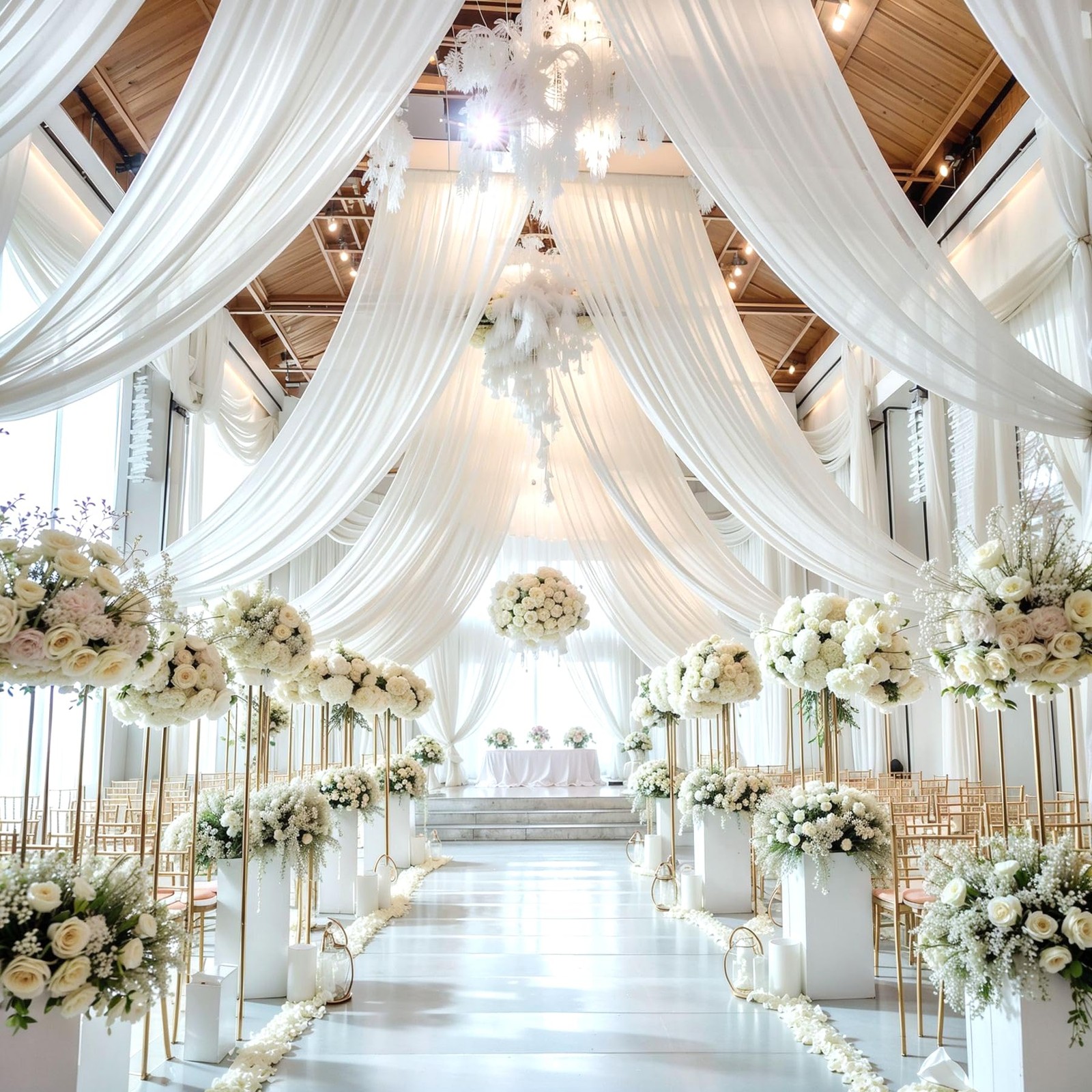 Wedding Arch Draping Fabric, 2 Panels 18FT White Sheer Backdrop Curtain Chiff…