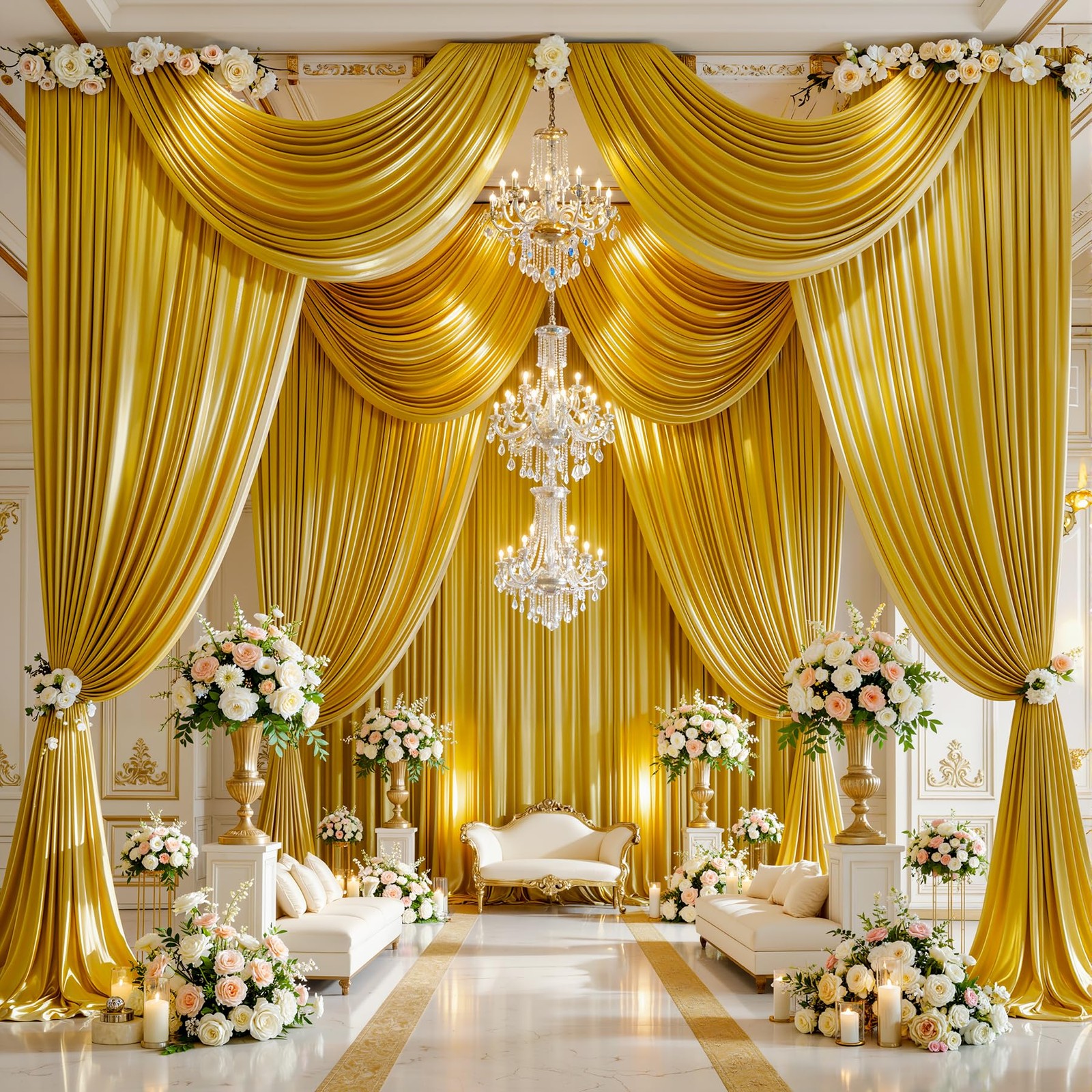 40x10ft Dark Gold Glitter Backdrop Curtain for W5 x H10′(8 Panels),