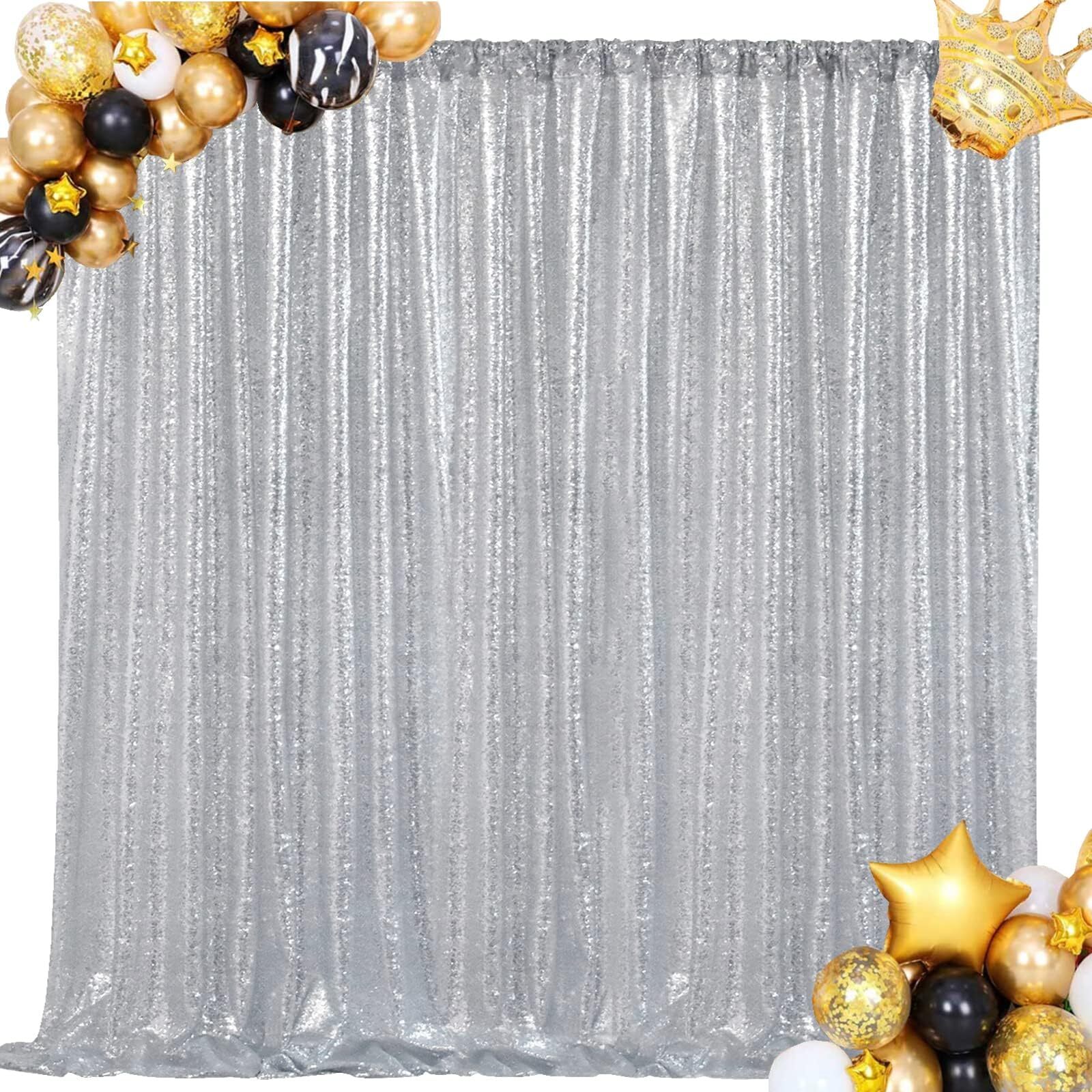 7ftx7ft Silver Sequin Backdrop Curtain Glitter Photo Booth for Party Events