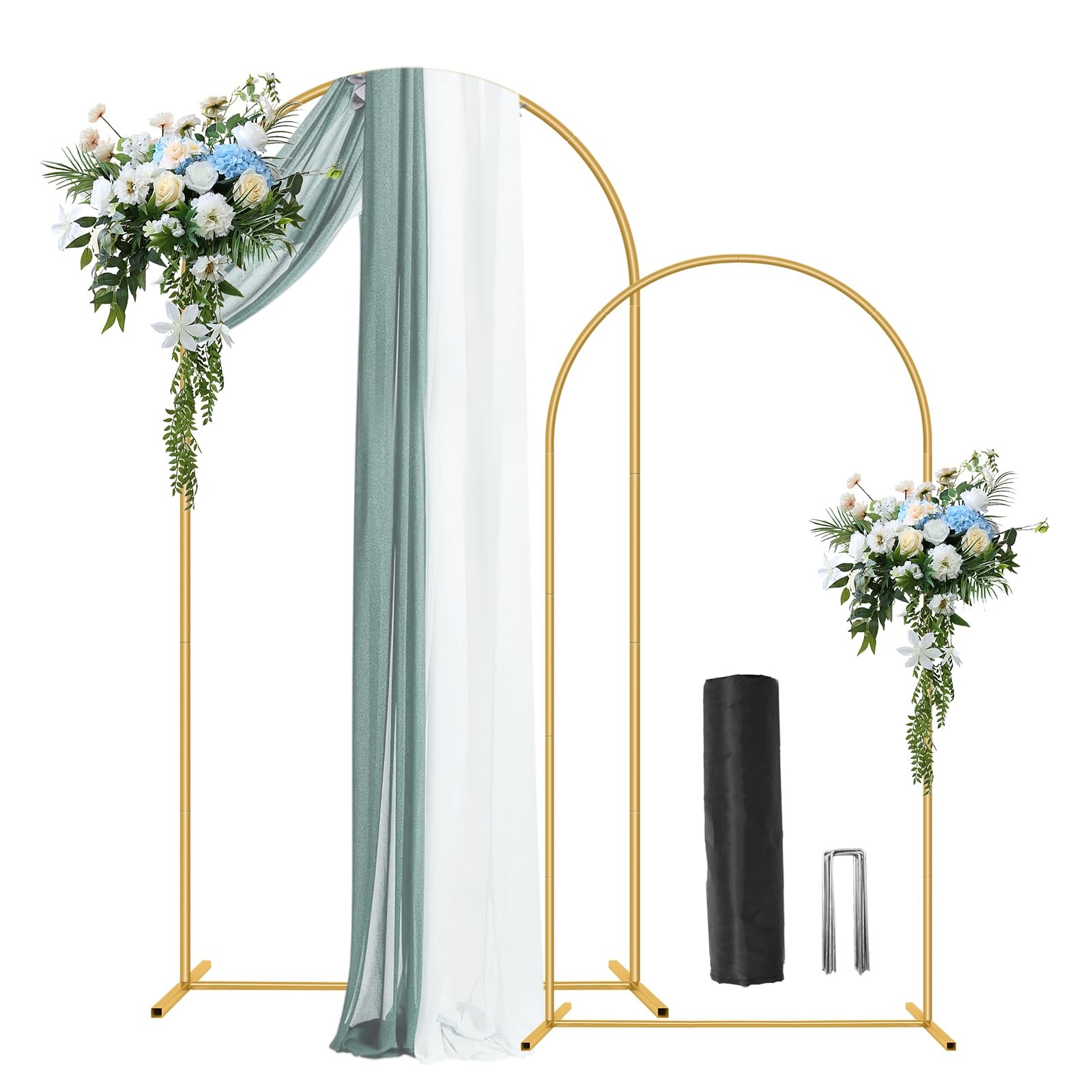 Metal Arch Backdrop Stand 7.2FT+6FT Wedding Arch Backdrop Stand Set of 2 Gold…