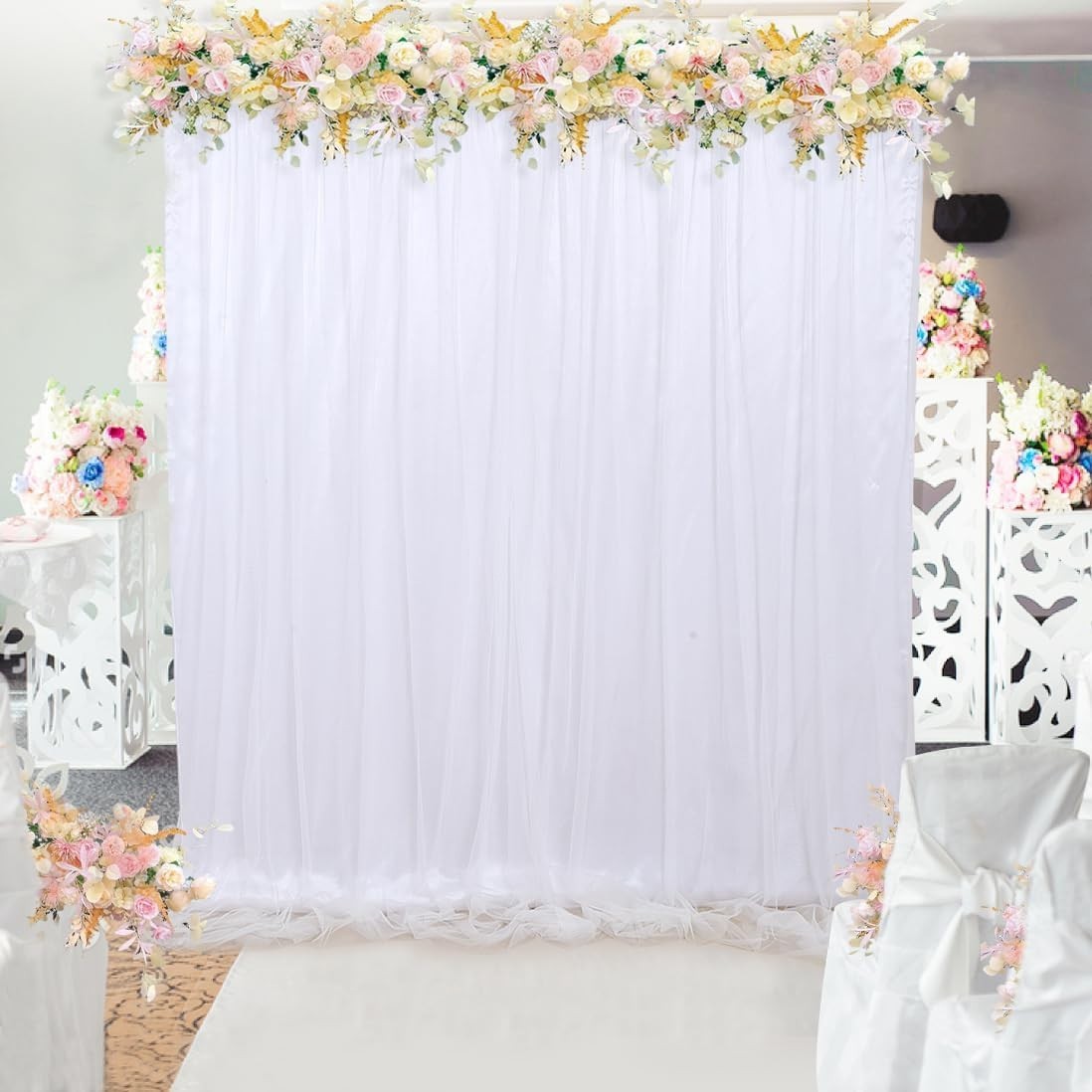 5x7FT Wedding Tulle Backdrop Curtain White for Photography Party Ceremony