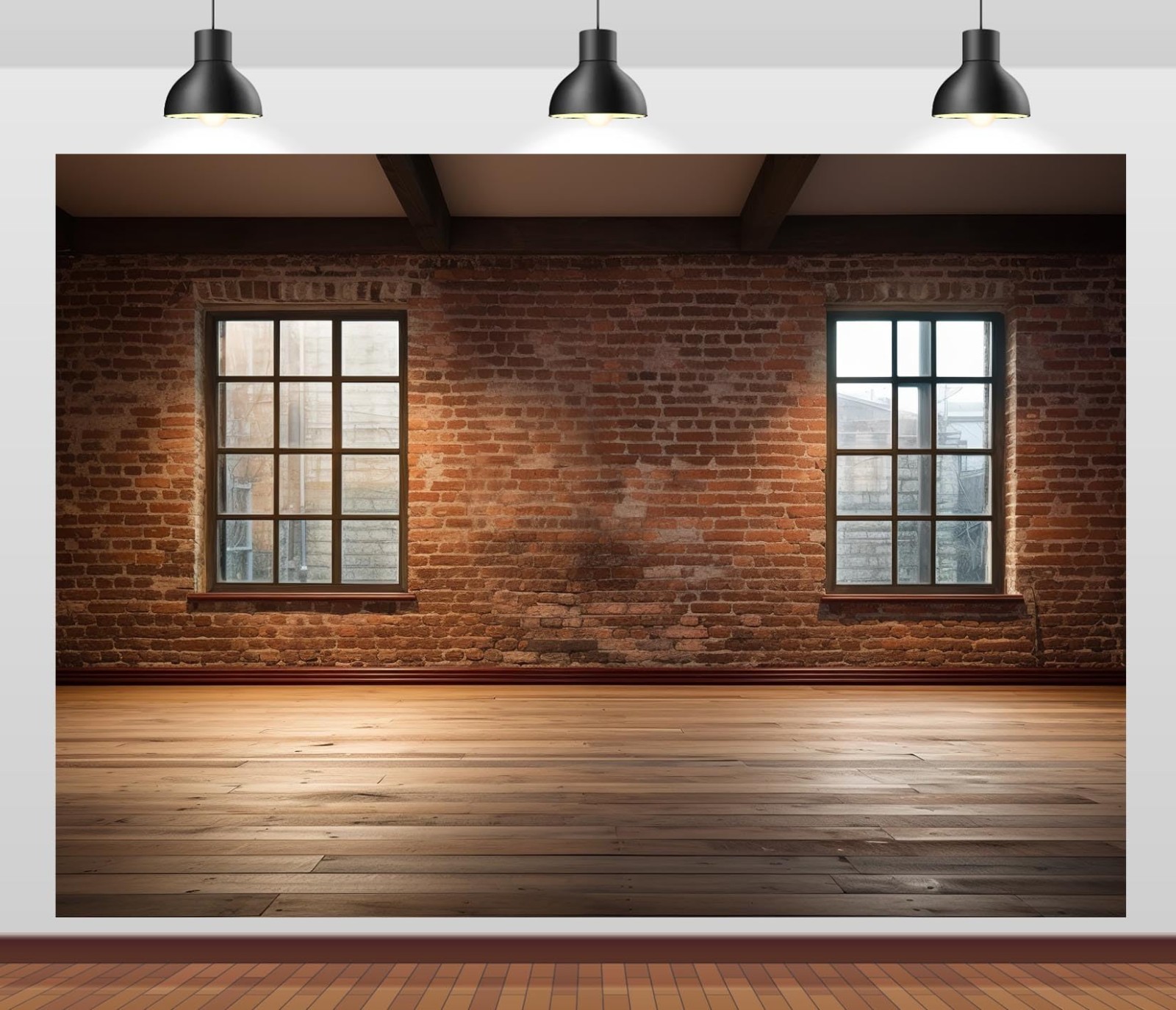 7x5ft Fabric Backdrop – Vintage Brick Wall & Wooden Floor for Home Office, Zoom,