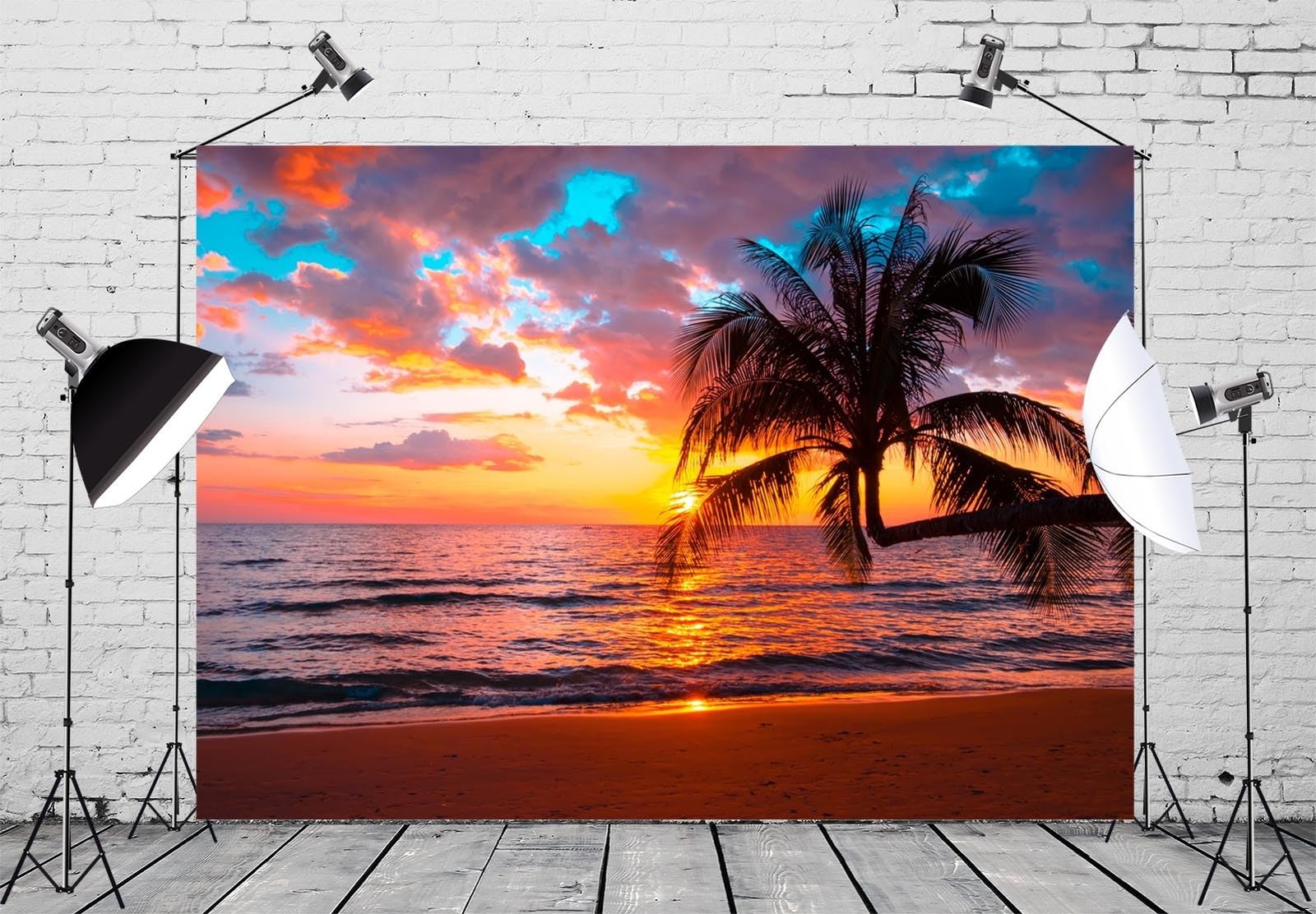 CORFOTO 7x5ft Fabric Beach Palm Tree Backdrop for 7x5FT, N2-a20596