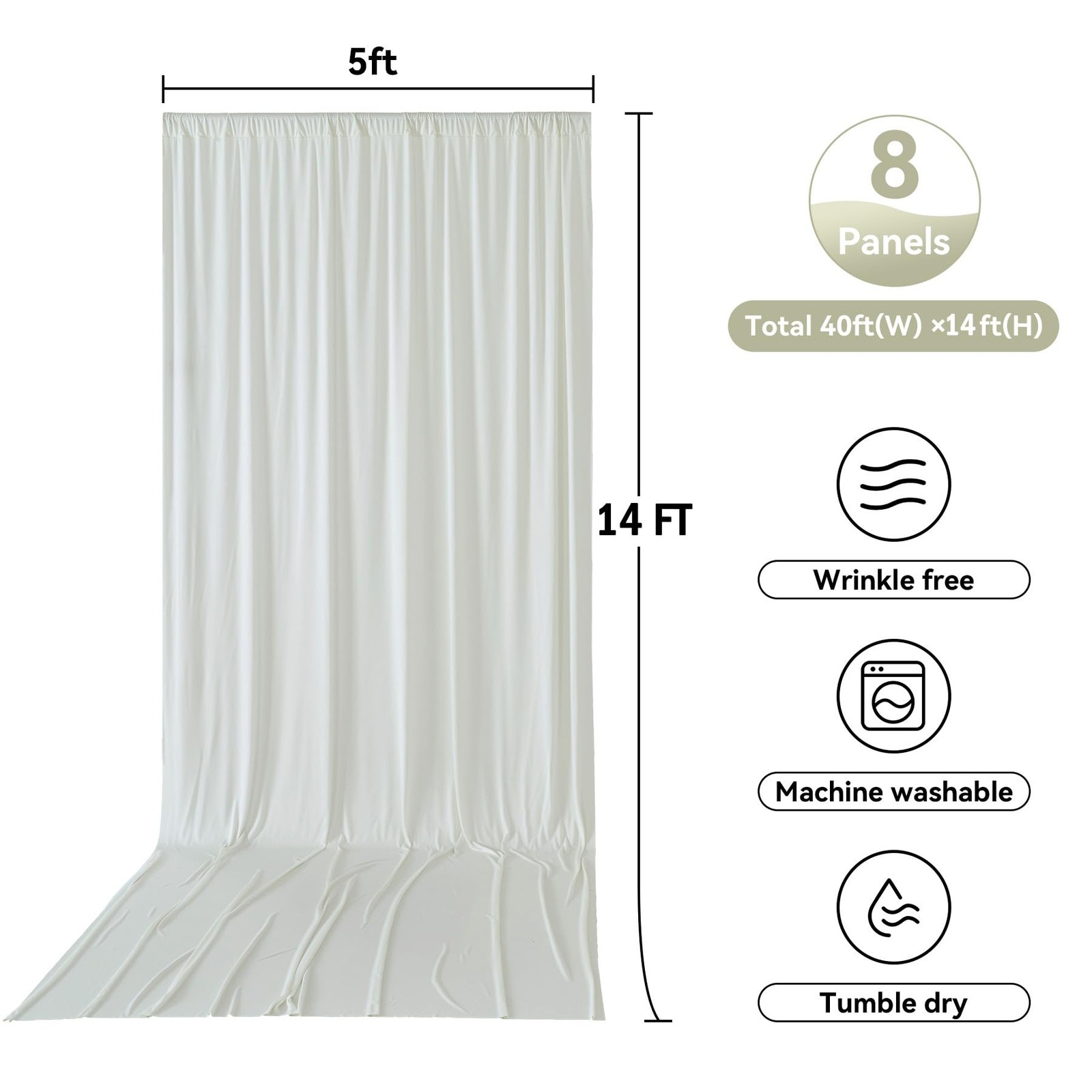 Htper 40ftx14ft Ivory Backdrop Curtains for 5ft(W)x14ft(H)_8 Panels,