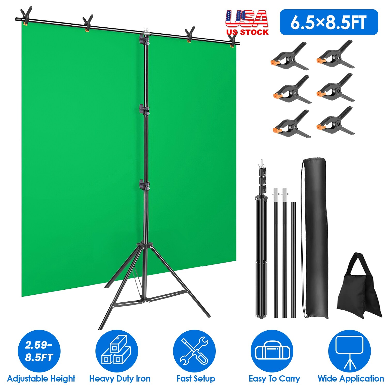 New 6.5?8.5FT Heavy Duty T-Shape Backdrop Stand with Clamps