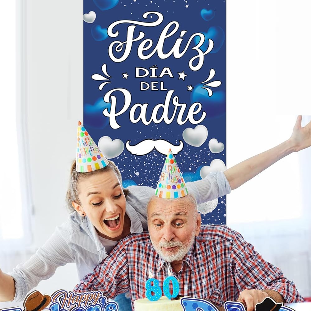 Feliz Día Del Padre Decorations Banner Door Cover Blue Large Size blue