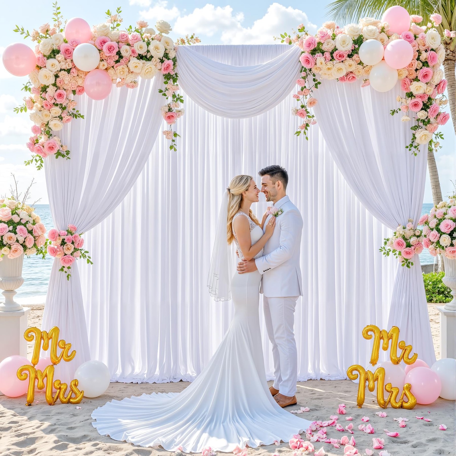 10ft x 7ft White Backdrop Curtain for Parties Wedding White Free Backdrop Dra…