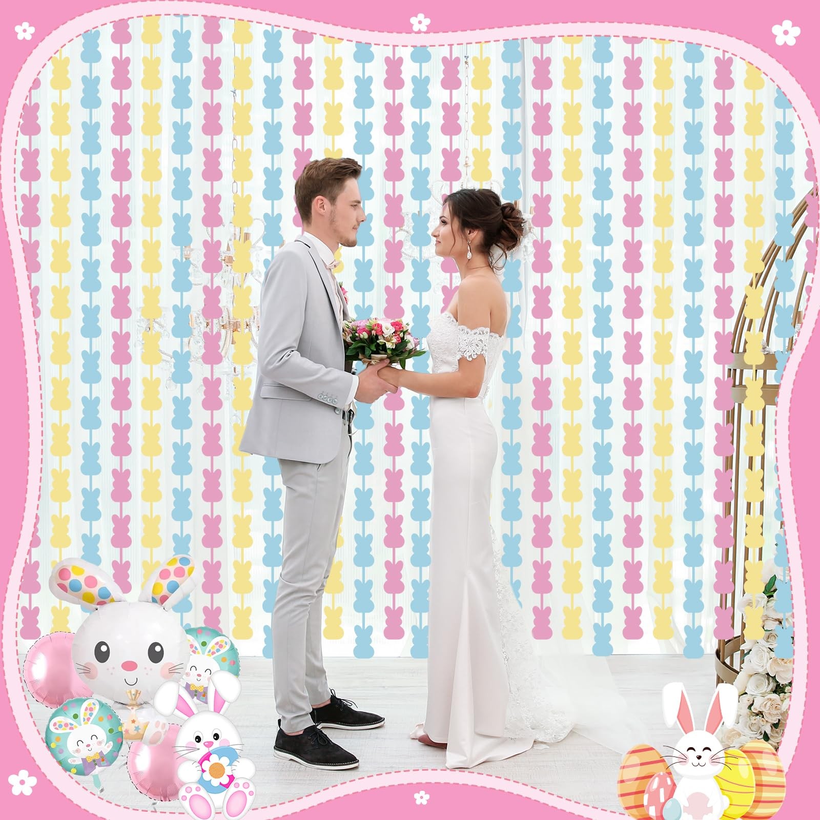 Easter Decorations Foil Fringe Curtains: 2 Pack 3.3 X 6.6 pink, yellow, blue