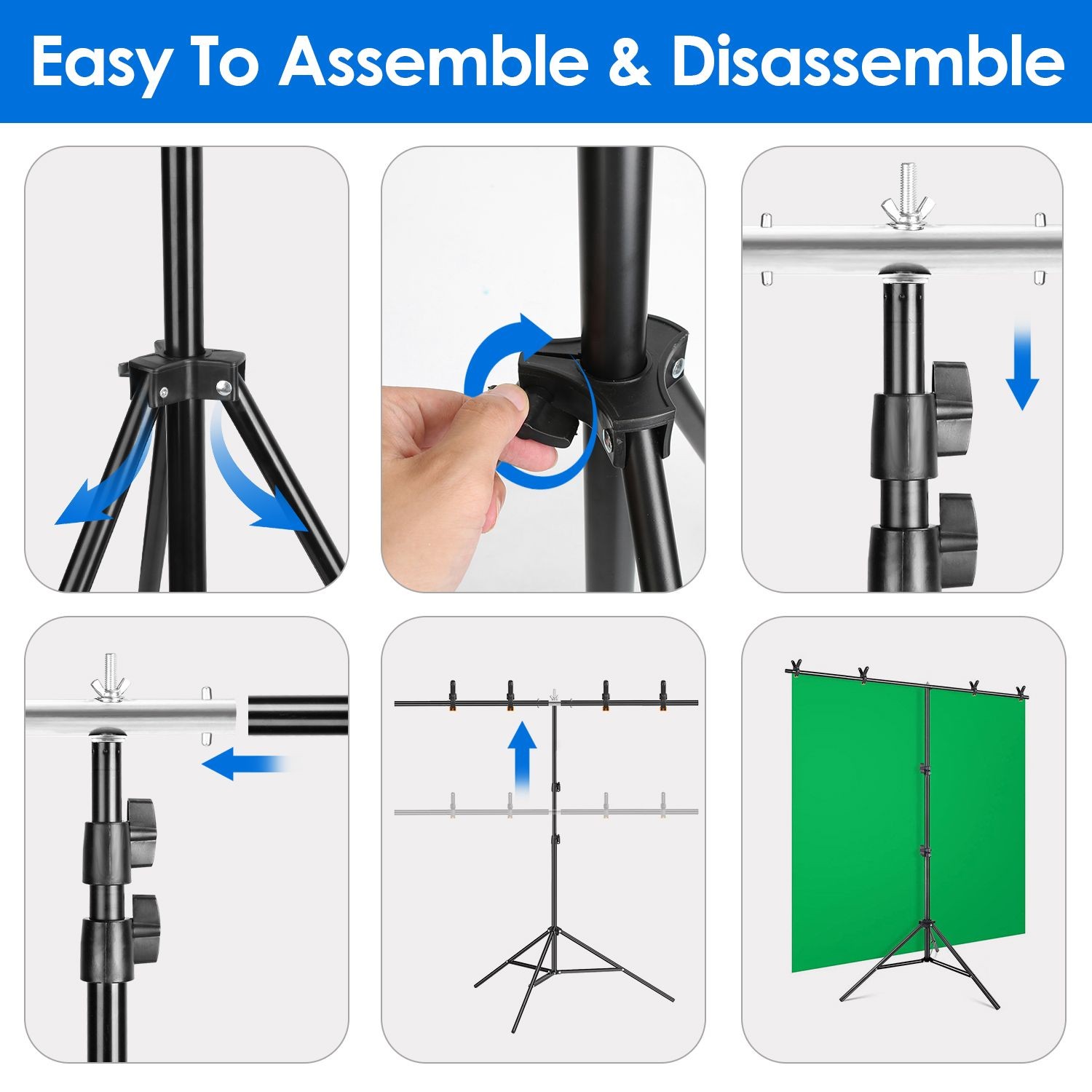 5×6.5FT Heavy-Duty T-Shape Backdrop Stand, adjustable photo/video support