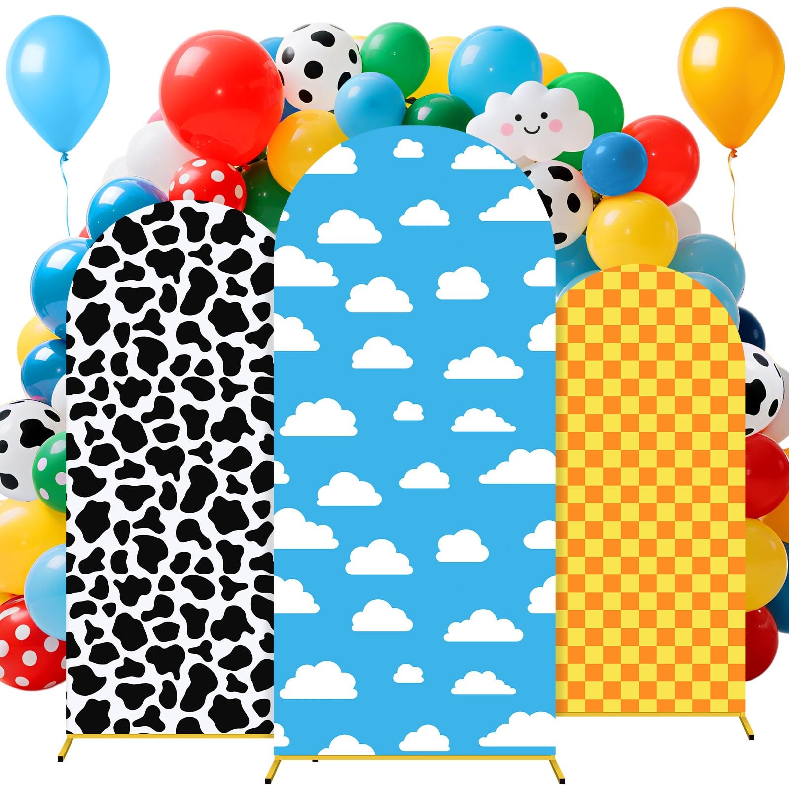 3 Pcs Cartoon Arch Backdrop Cover Set 6Ft, 6.6Ft, 7.2Ft Cartoon Birthday Part…