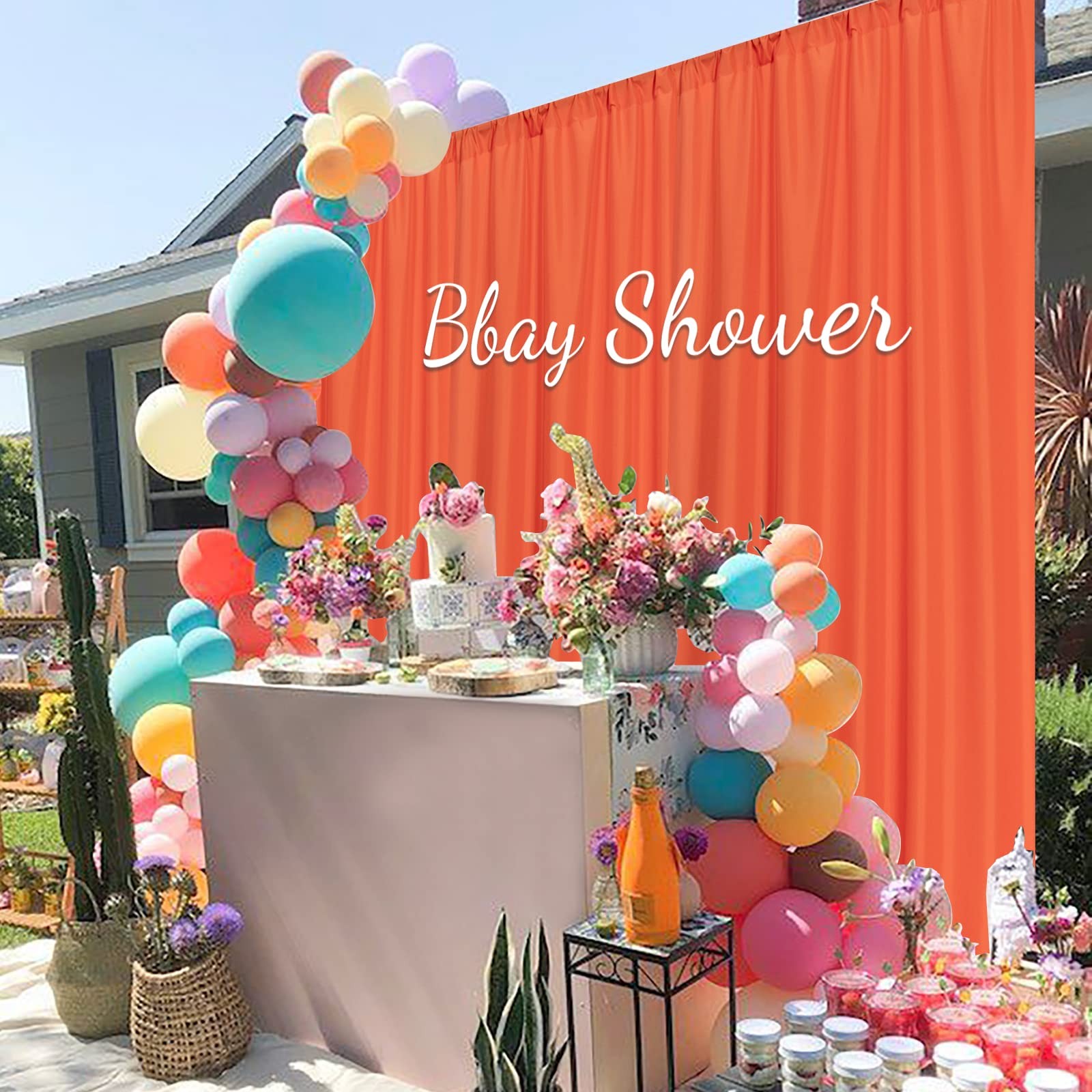 2 PCS Orange Backdrop Curtains 5x10ft Light Filtering Sliding Drapes