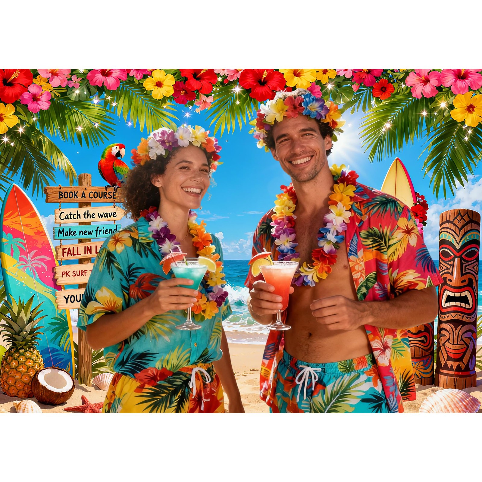 7x5FT Summer Hawaiian Beach Backdrop Tropical Ocean 7x5FT,