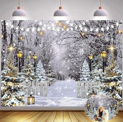 Snowflake Tree Forest Backdrop – Winter Wonderland Scene – 7x5FT
