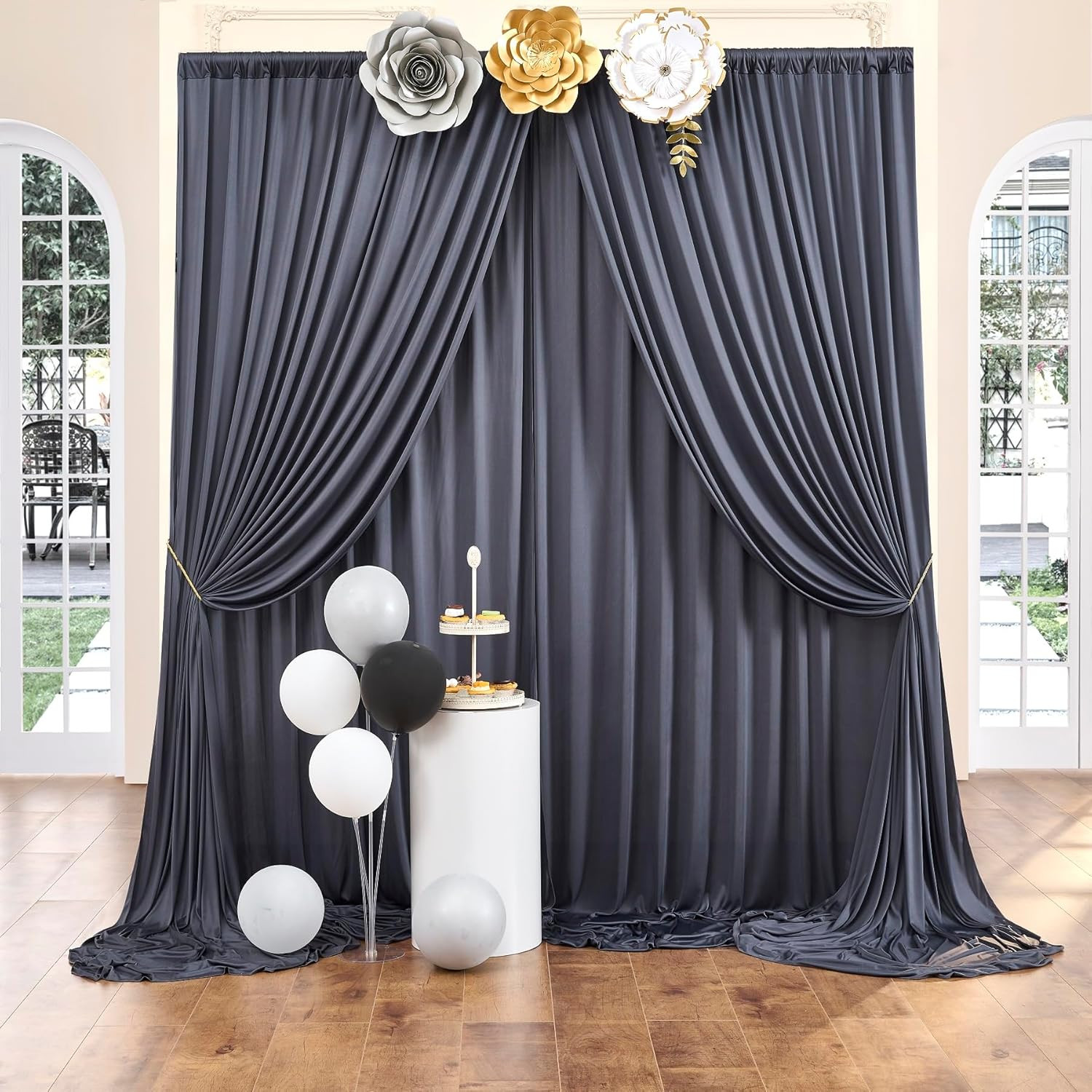 20ft x 10ft Charcoal Backdrop Curtain for Weddings & Parties – 4 Panels