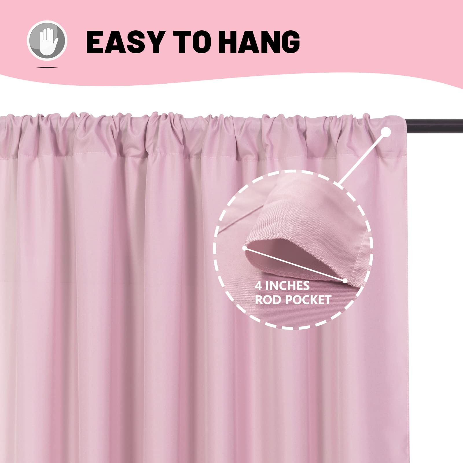 2 PCS 5×10 Ft Pink Backdrop Curtain Rod Pocket Photo Drapes Privacy Fabric