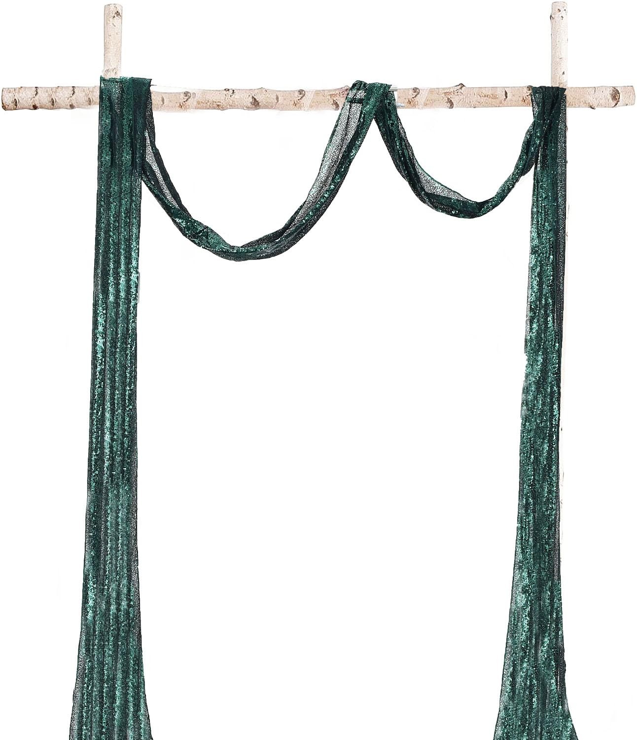 Wedding Arch Draping Fabric 1 Panel 12 Inch x 20ft Gold Sequin Dark Green