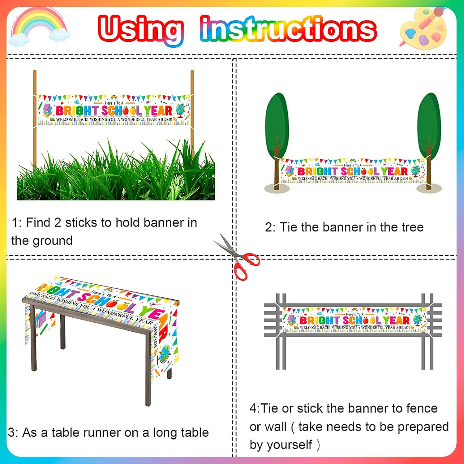 Here’S to a Bright School Year Yard Sign Banner,Back to School Fence Banner for