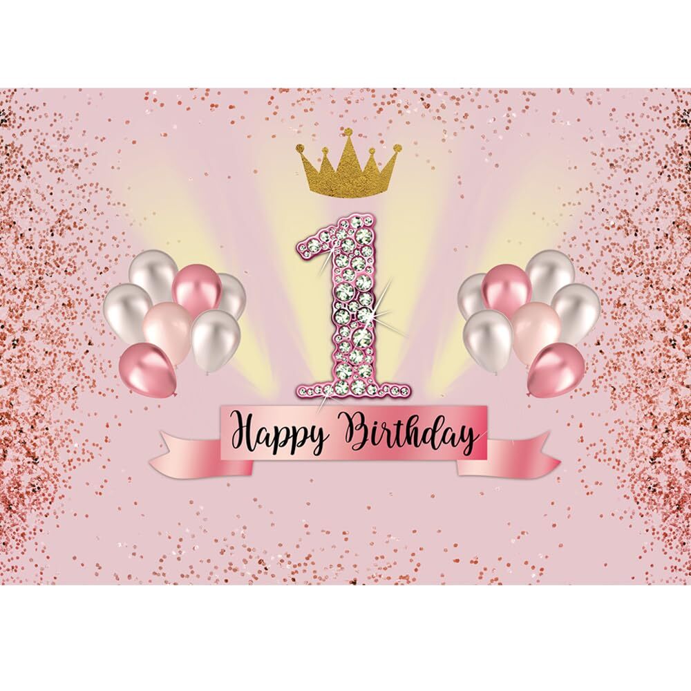 7x5ft Pink 1st Birthday Backdrop for Girls Princess 1 Year Old Birthday Party…