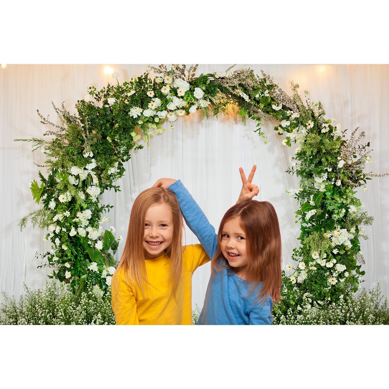 7x5ft Wedding Flower Backdrop White Fabric Round Arch Greenery Background