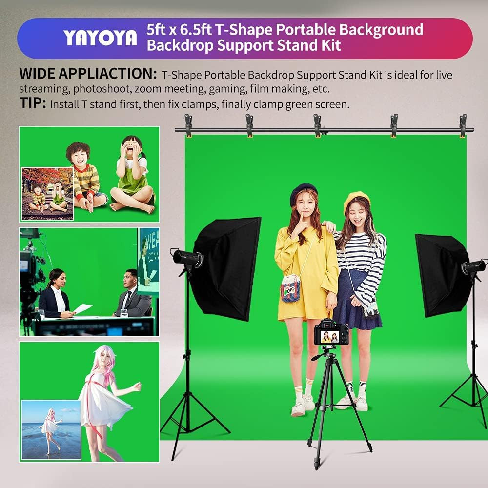 Green Screen Backdrop Kit, 5 X 6.5 Ft Portable Chromakey Green Screen with T-Sha