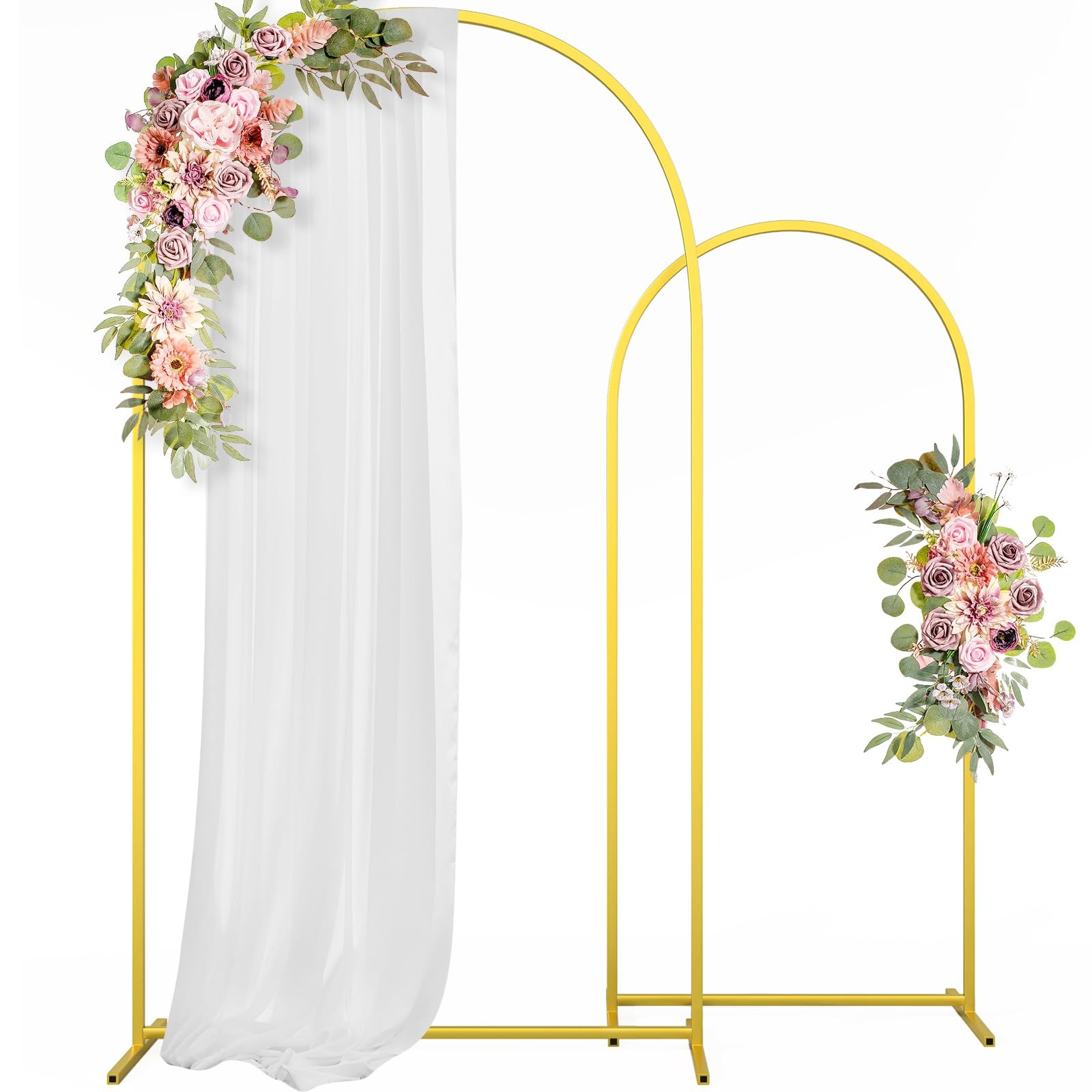 Metal Arch Backdrop Stand Wedding Arch frame Set of 2 (7.2FT,6FT) Gold Balloo…