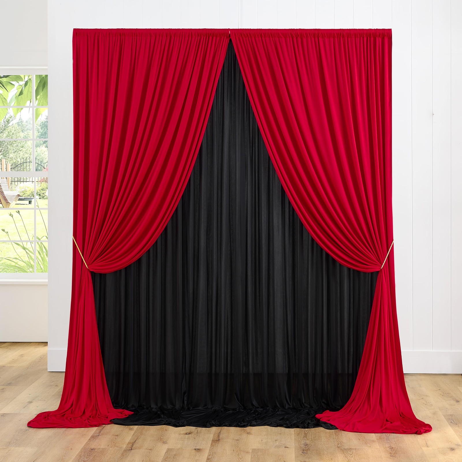 10ft x 10ft Wrinkle Free Backdrop Curtain Red&Black Backdrop Curtain for Part…