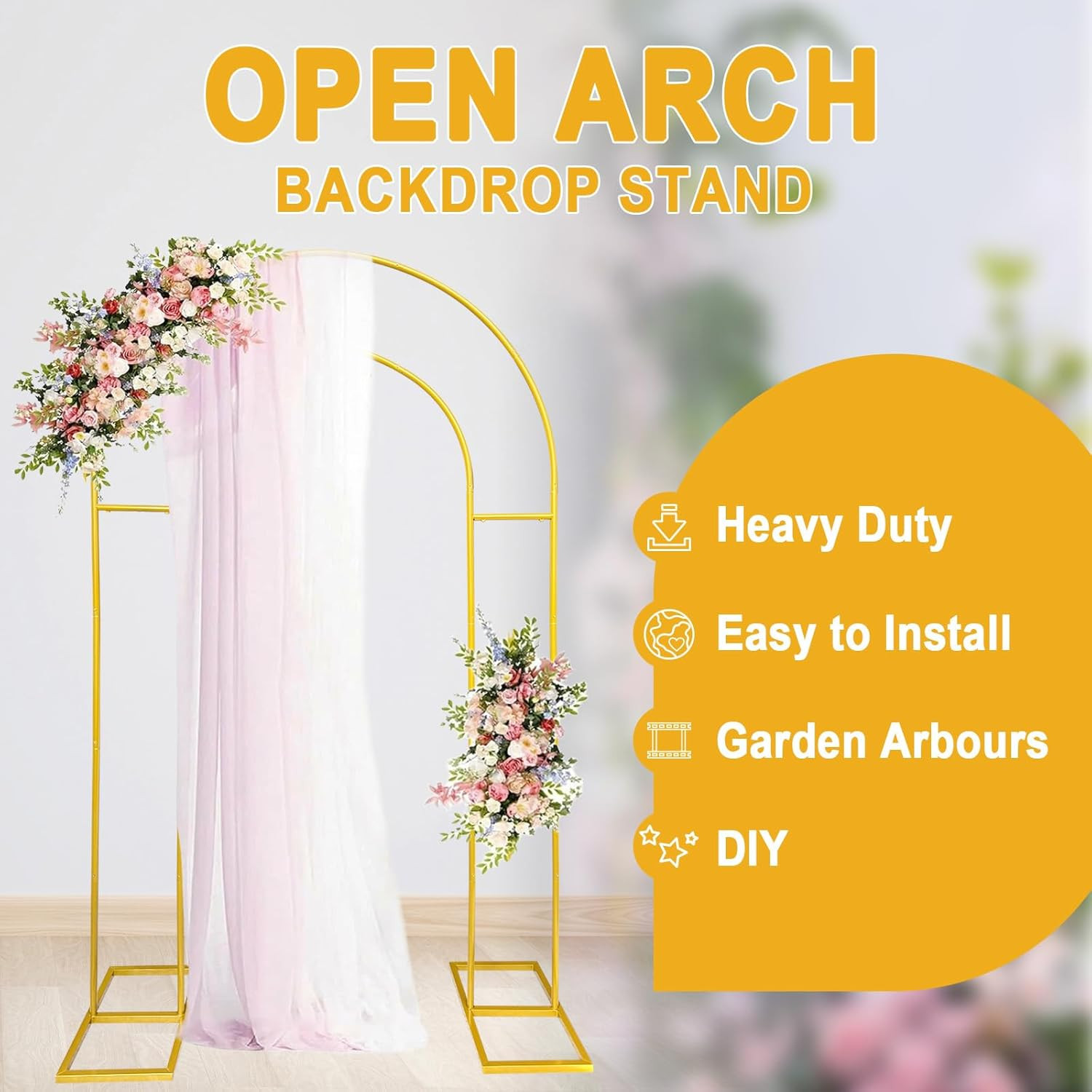 7.2FT Gold Double Arch Backdrop Stand for Weddings, Parties & Photos