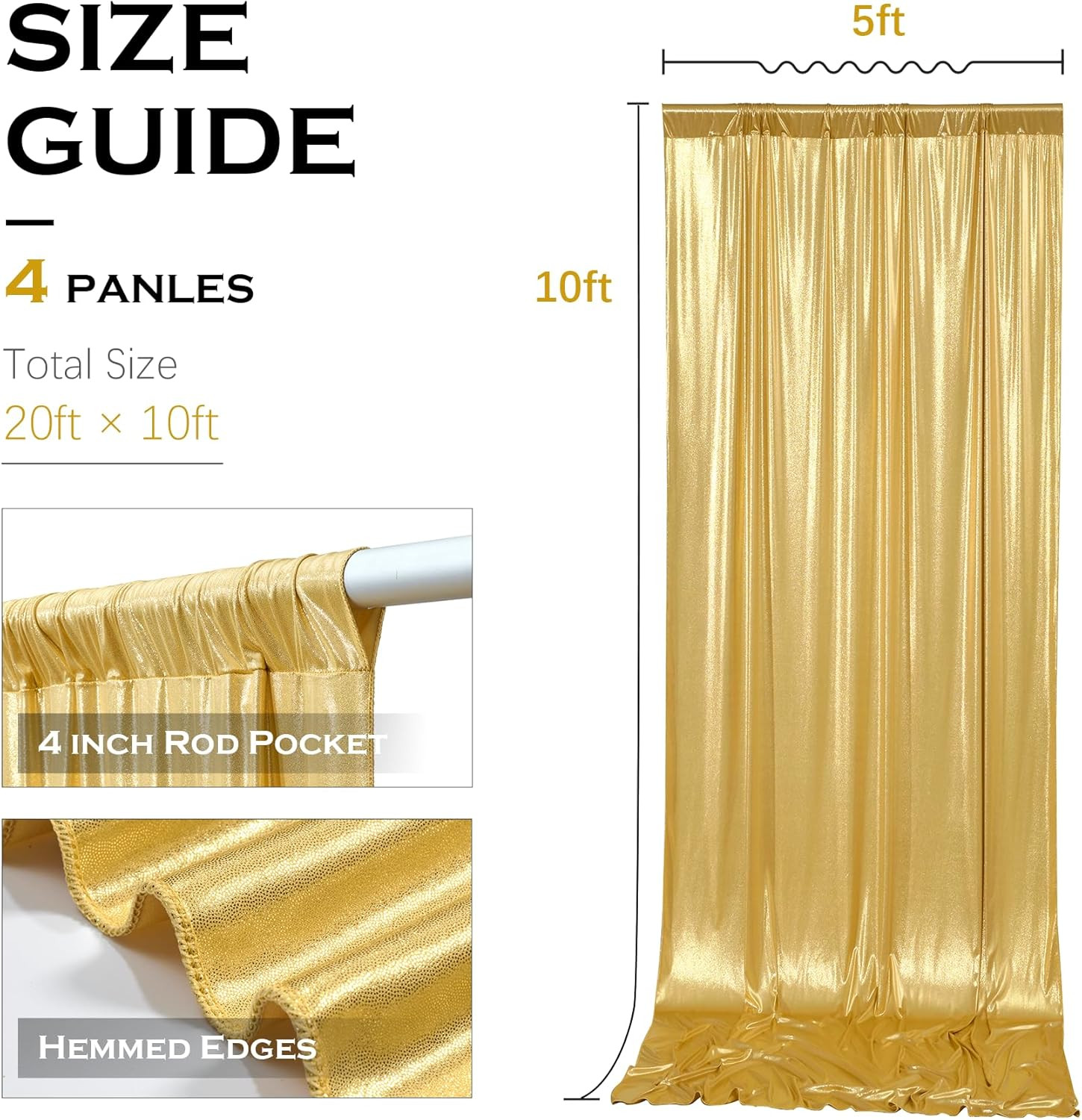 20X10 Ft Gold Sequin Backdrop Curtain for Parties, Wrinkle Free Glitter Backdrop
