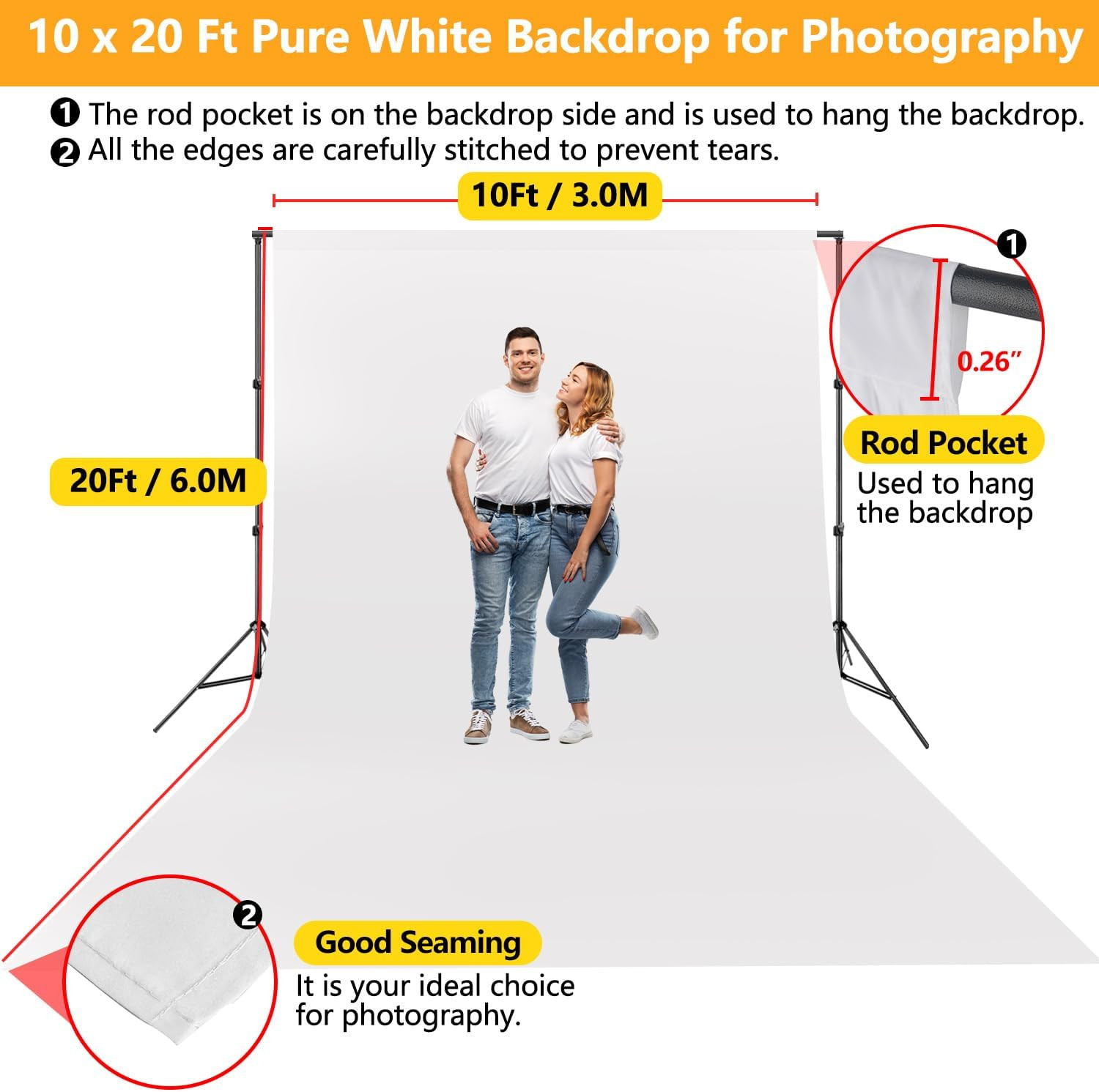 White Backdrop for Photoshoot, 10X20 Ft Large Photo Backdrop Curtain