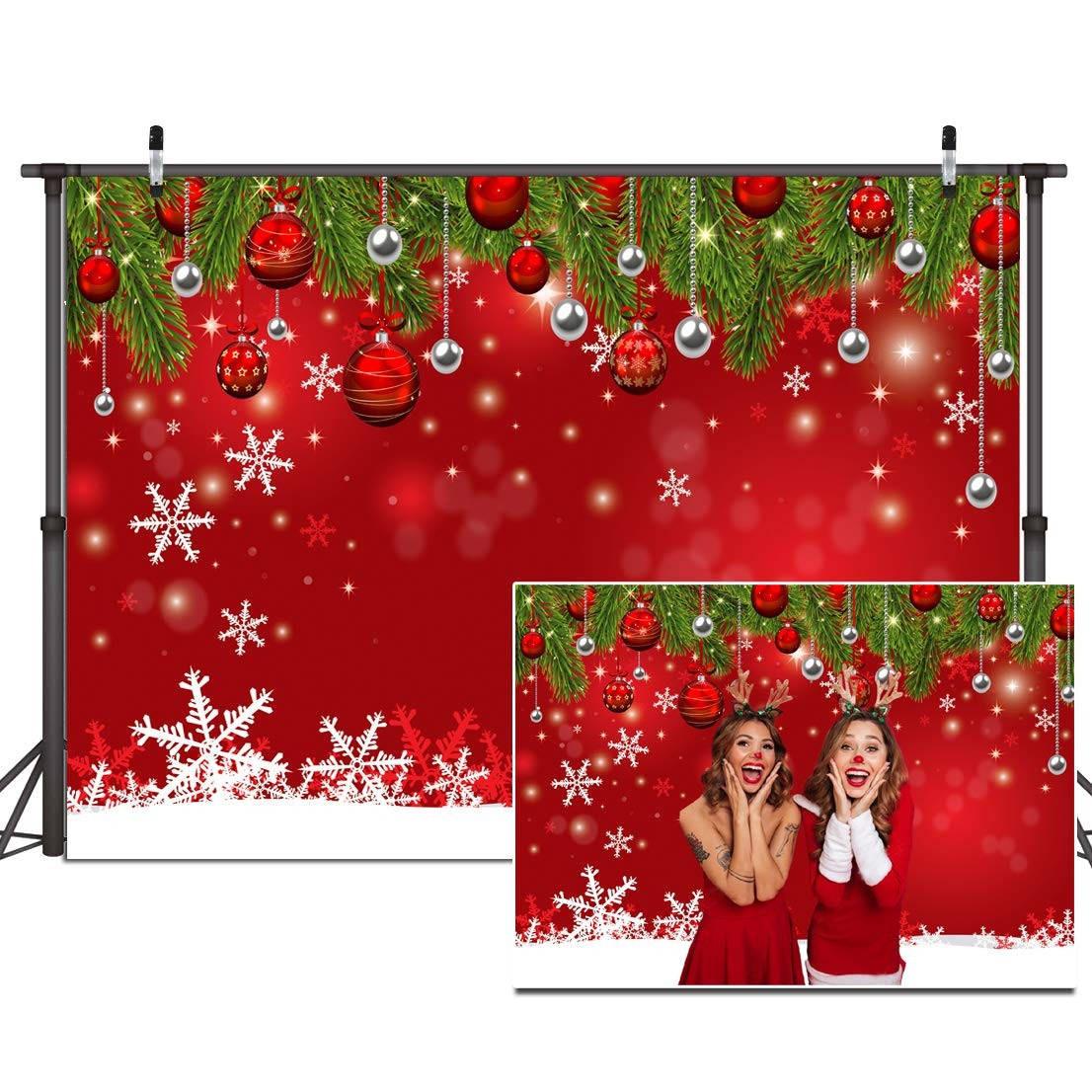 Dudaacvt 7x5ft Red Christmas Backdrop – Snowflake New Year Eve 7x5ft, 336