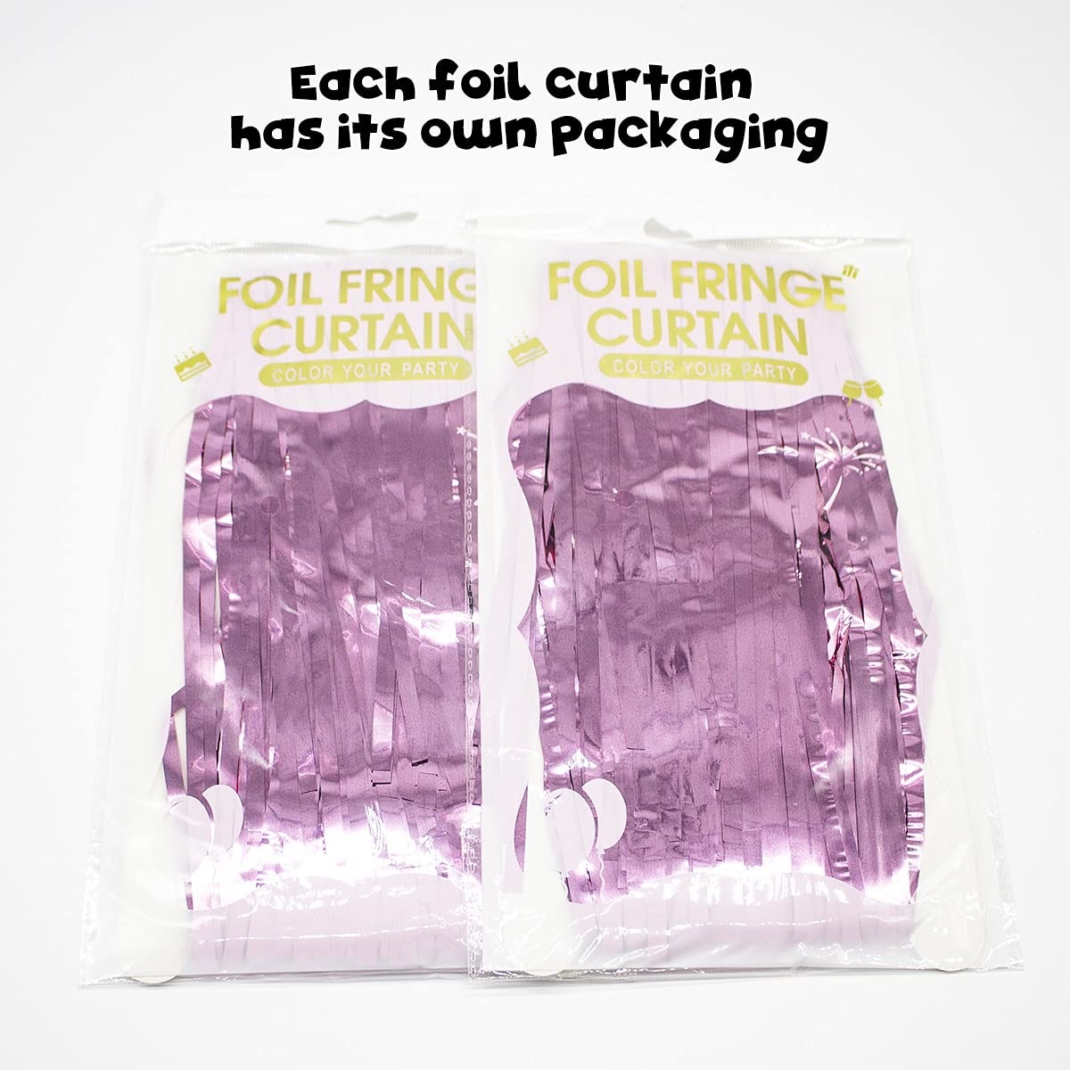 2 PCS 6.5×8.2ft Pink Foil Fringe Tinsel Curtains for Birthday Party Backdrop