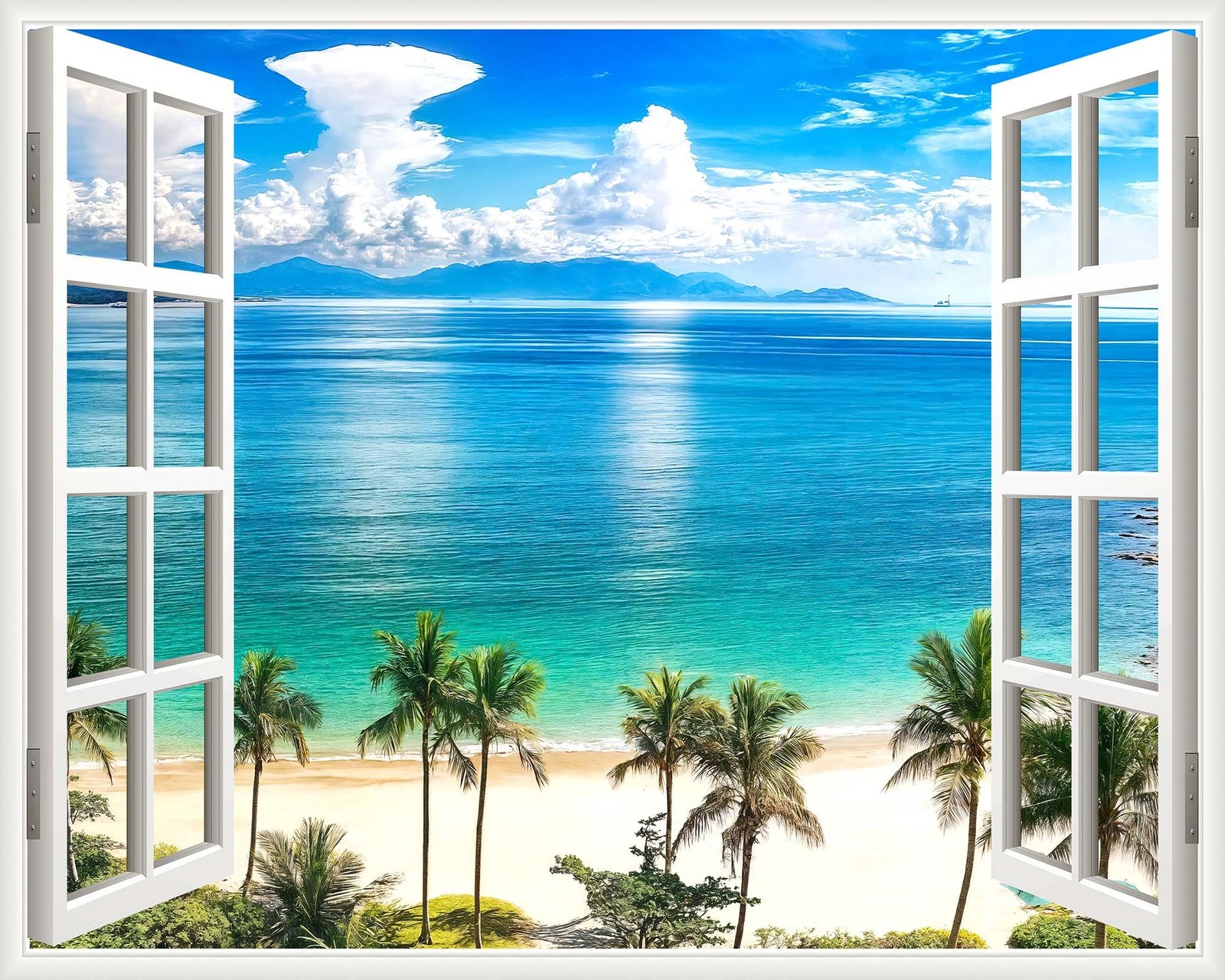Summer Beach Window Backdrop Hawaii Tropical Island Palm Ocean 6×4 Ft Prop