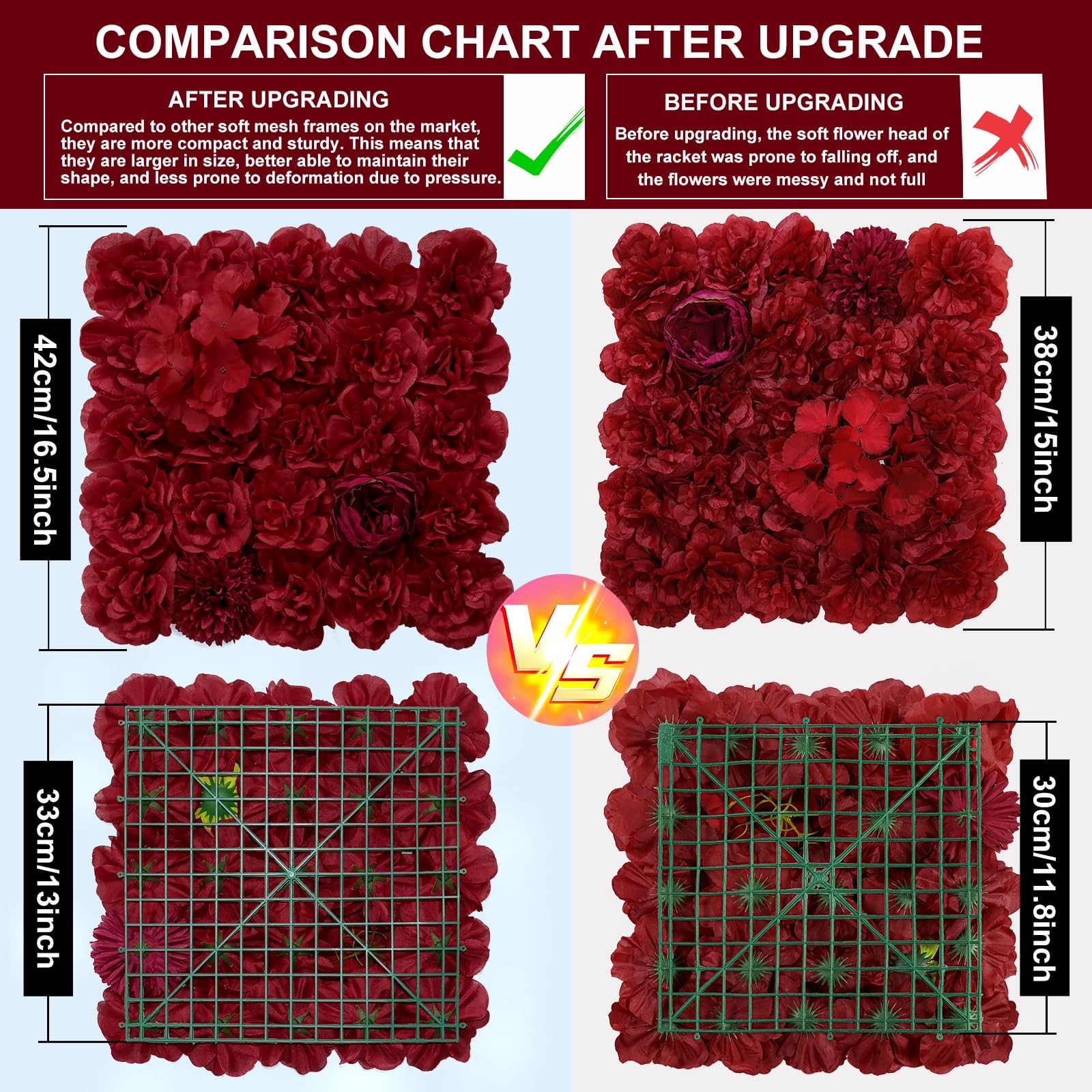 Flower Wall Backdrop 6 pcs 16.5×16.5 Inch Artificial Floral Wall Panel Silk R…