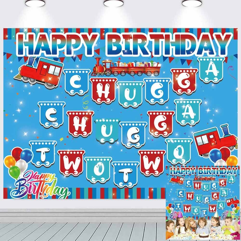 Happy 2nd Birthday Train Backdrop Banner Vinyl Party Supplies 7x5Ft