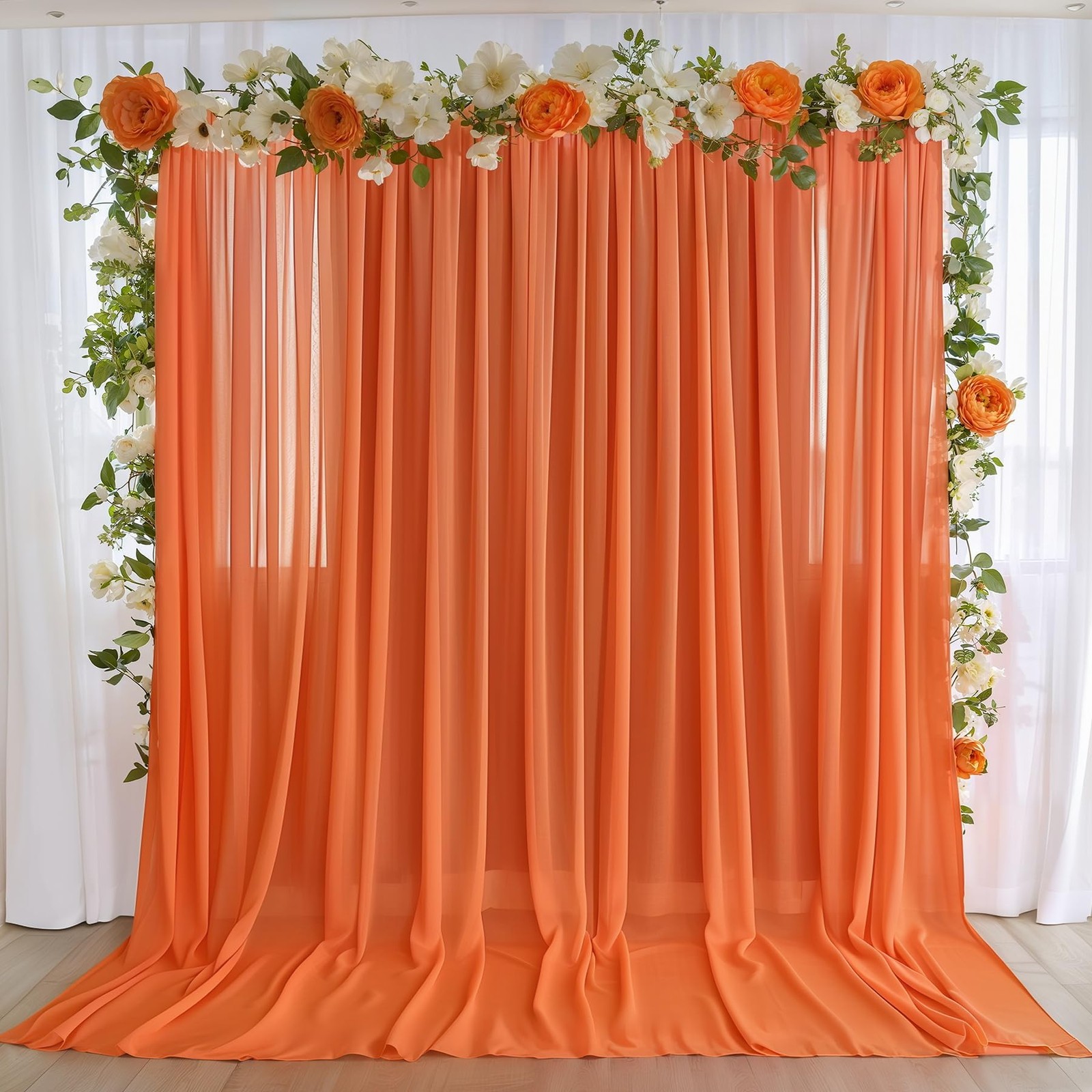 10x10ft Orange Backdrop Curtain Wrinkle-Free Sheer Chiffon Drapes 2 PCS