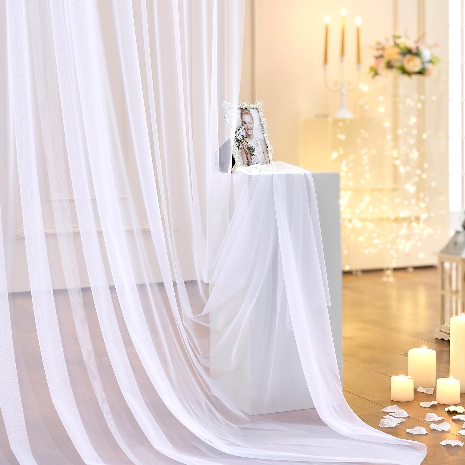 10ft x White Sheer Tulle Backdrop Curtains x 10ft,