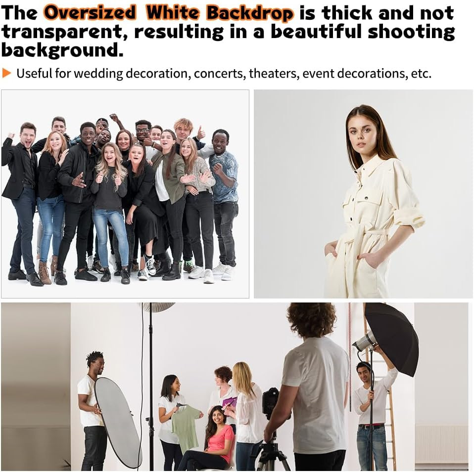 White Backdrop for Photoshoot, 10X20 Ft Large Photo Backdrop Curtain for Photogr