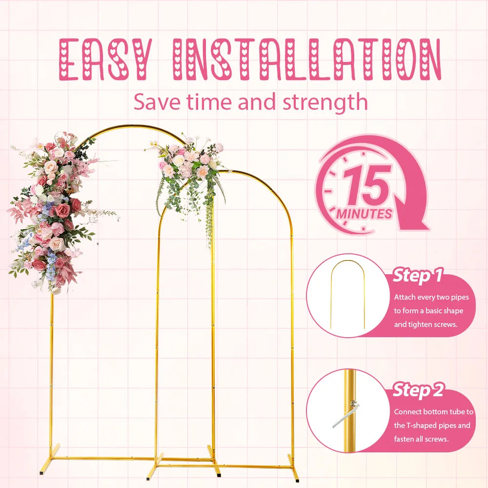2Set of Wedding Arch Backdrop Stand(4X7.2Ft+2.6Ft), Gold Metal Arch Backdrop Sta