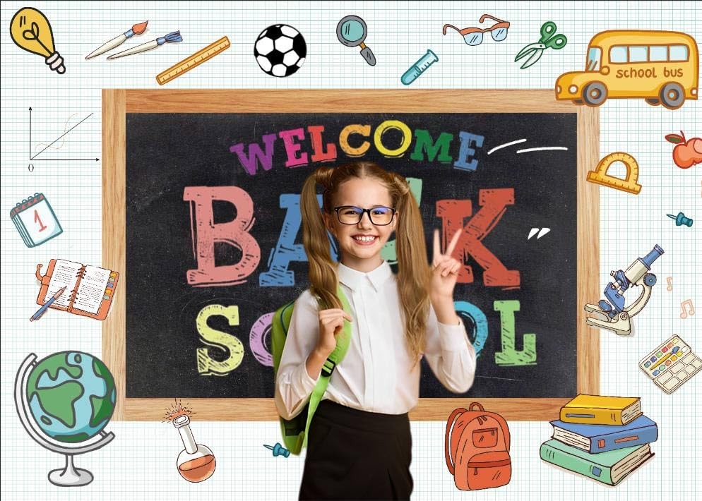 Welcome Back To School Backdrop First Day Kids Teacher Blackboard Photo 7×5 ft