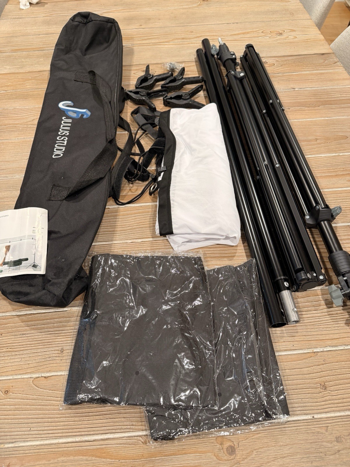 Julius Studio Collapsible Telescopic Support Stand Backdrop Set Black White
