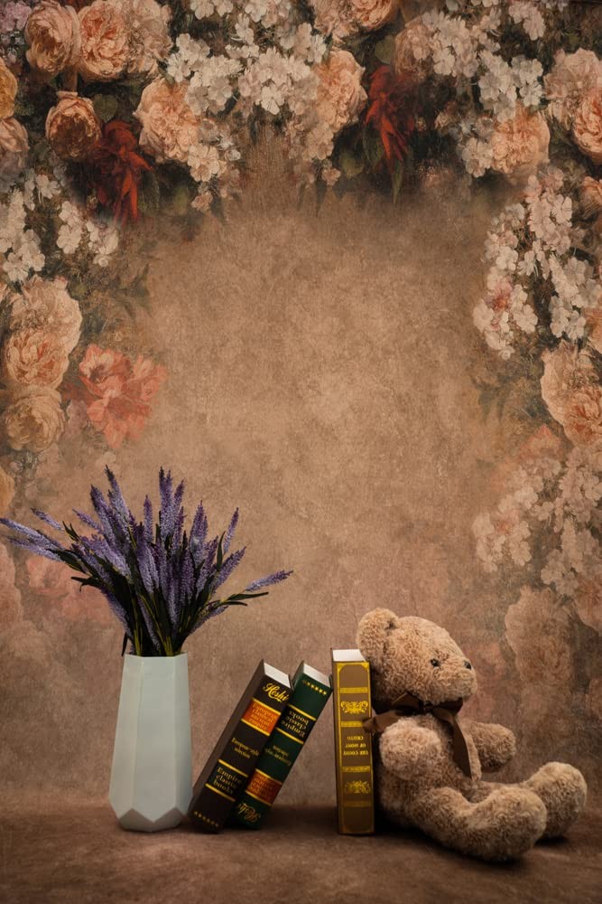 Brown Fabric Floral Portrait Backdrop 5x7ft Retro Abstract Painted Studio