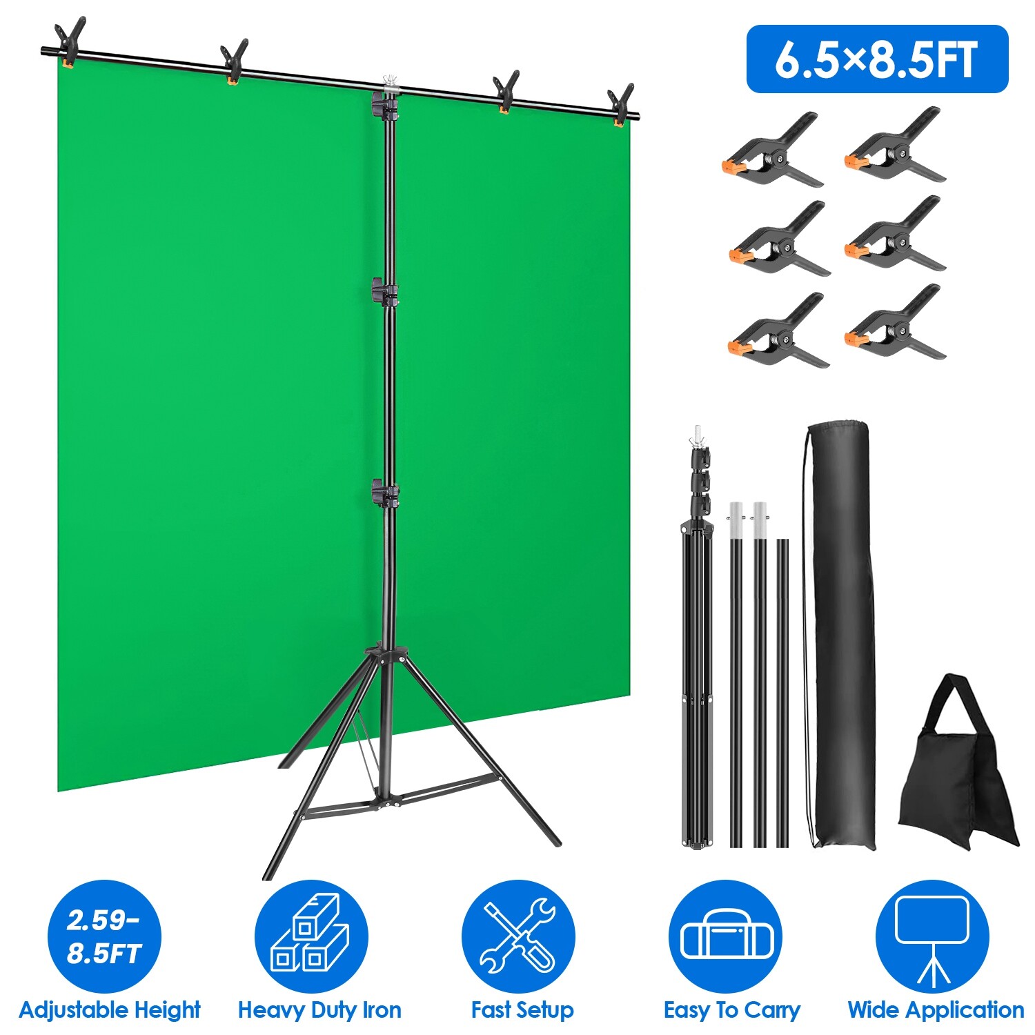 Backdrop Stand Photo Studio Adjustable Background Stand Support Kit 6 Clamps