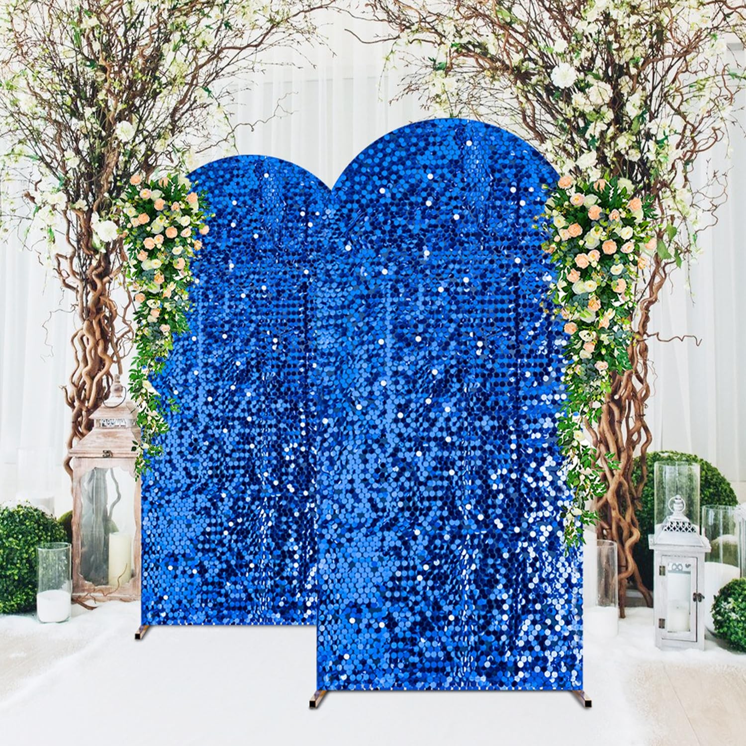 7.2 FT Bling Arch Backdrop Cover, Royal Blue Sequin Wedding Arch Stand Cover,…