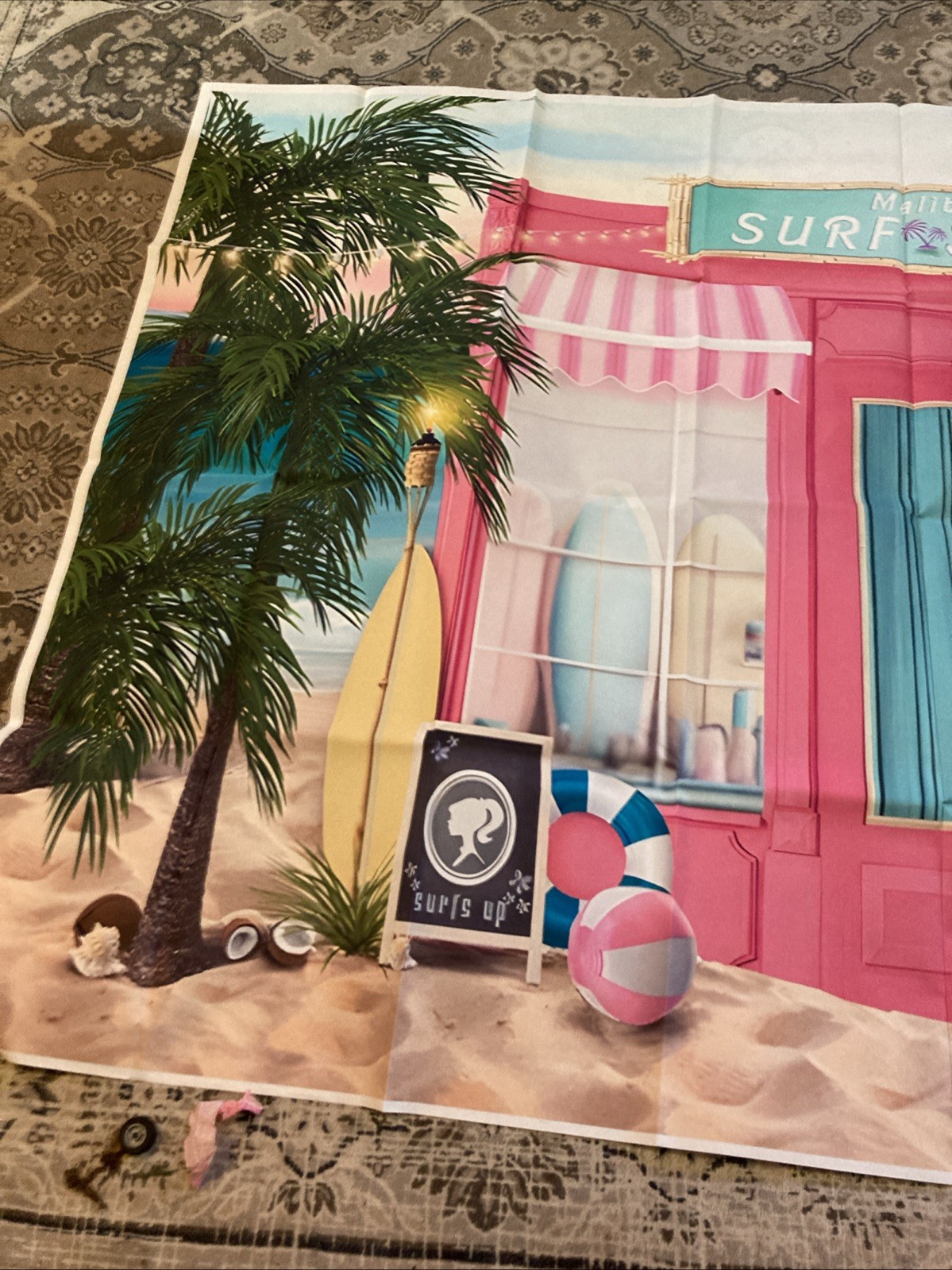 Summer Malibu Surf Shop Beach Backdrop Tropical Flower Palm Ocean Birthday 58×40