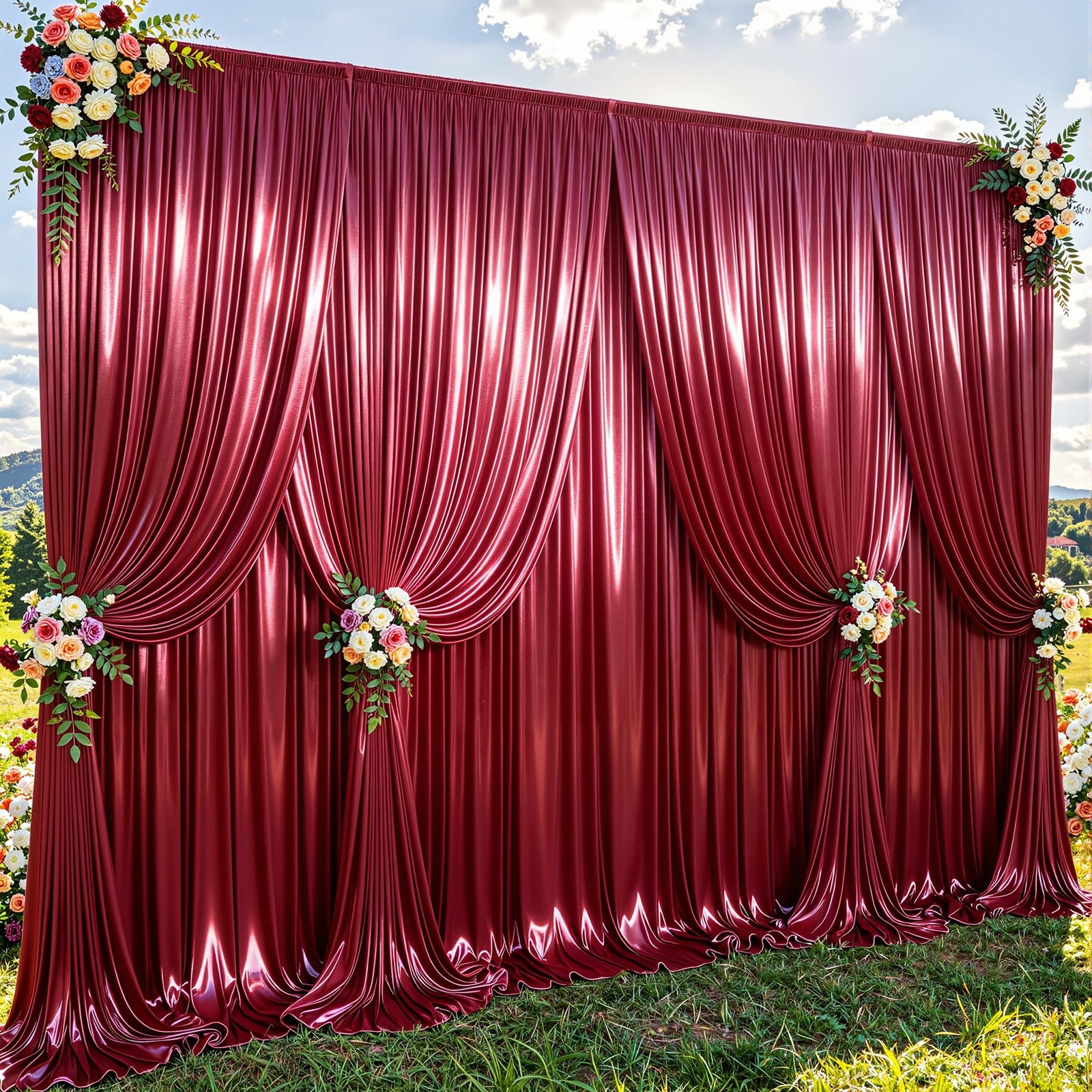 40x10ft Burgundy Glitter Backdrop Curtain for W5 x H10′(8 Panels),