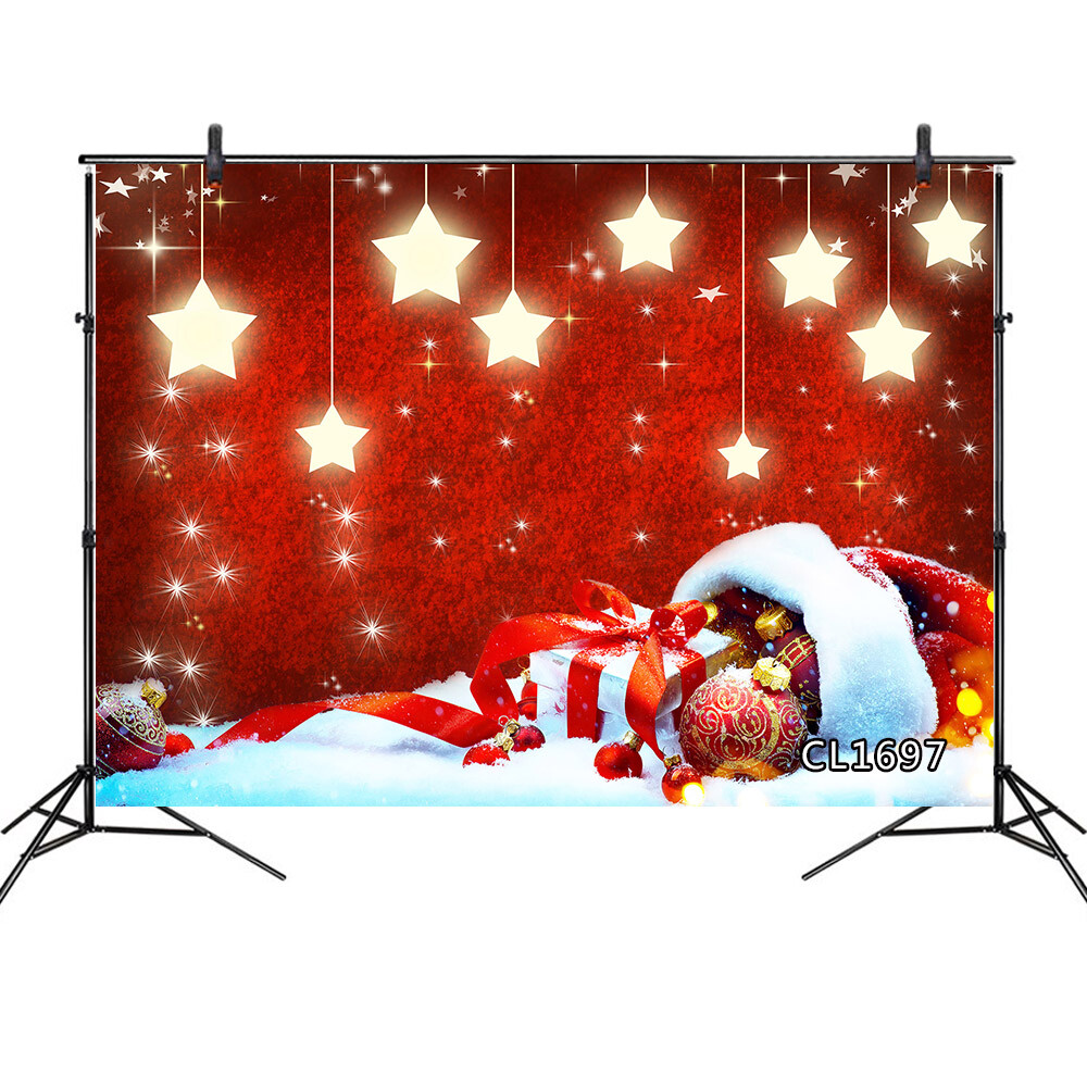 Golden Star Red Christmas Backdrop Xmas Ball Gifts Photo Background Studio Props