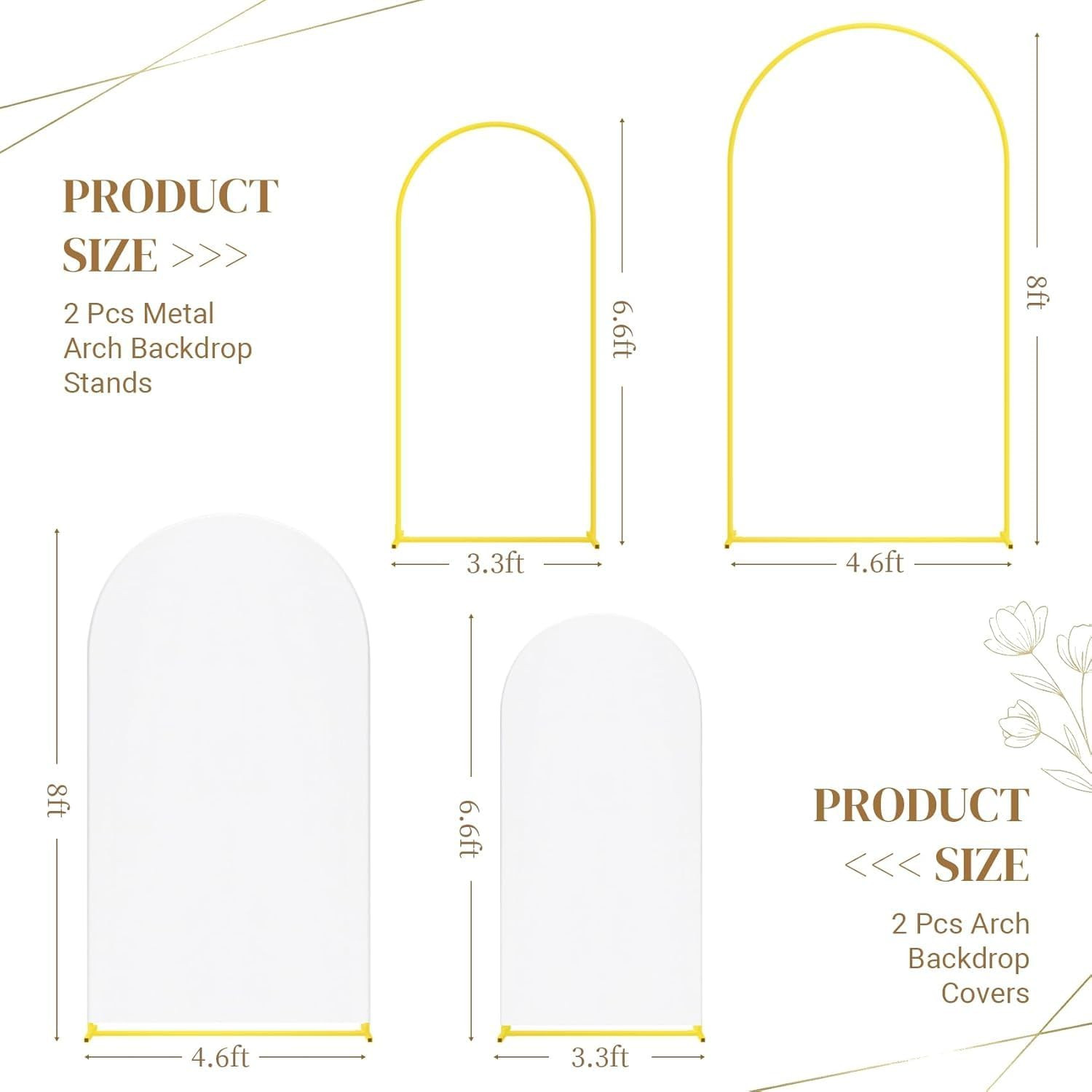 Metal Arch Backdrop Stand and Cover Set, 8FT, 6.6FT Party Backdrop, Easy to Asse
