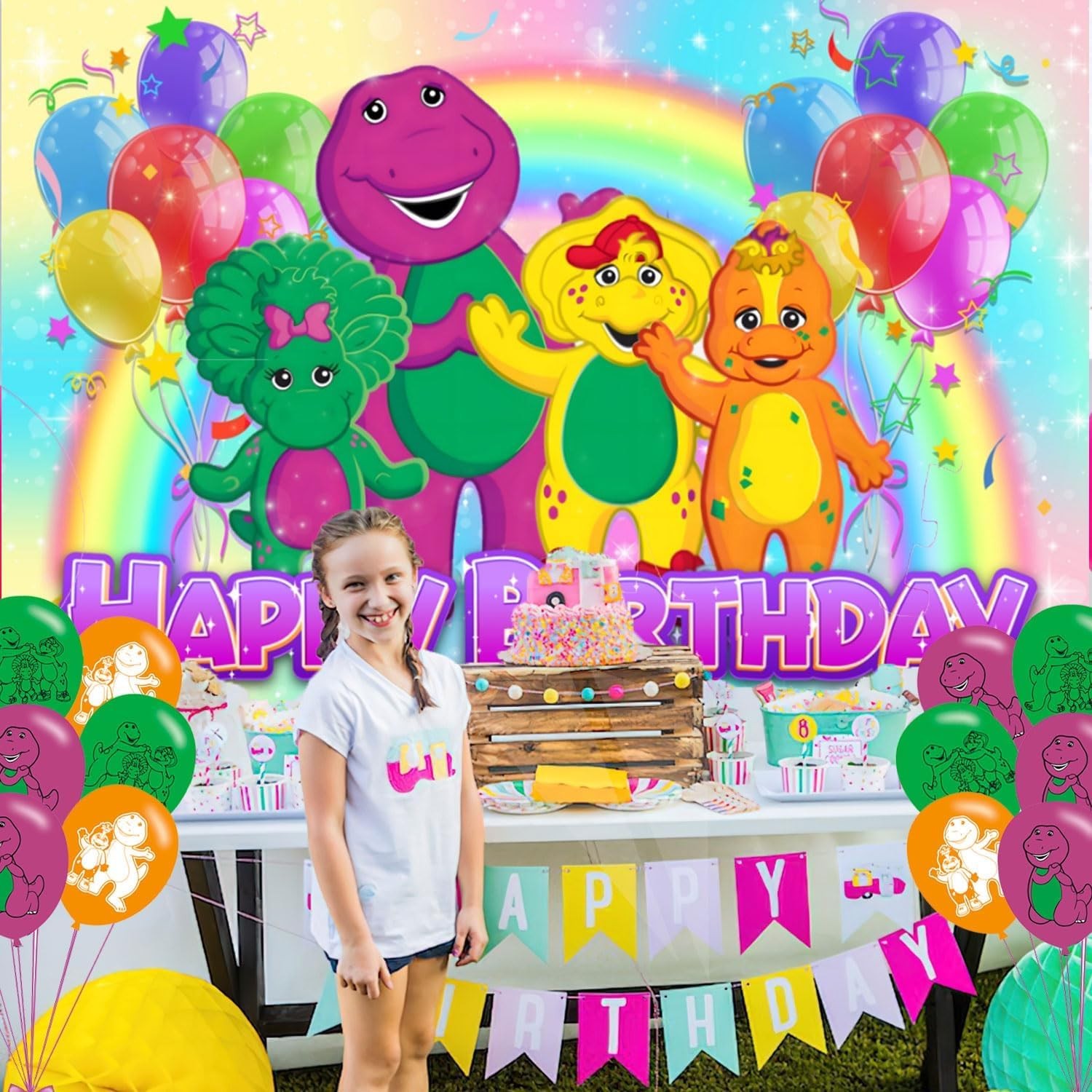 𝓑𝓪𝓻𝓷𝓮𝔂 Birthday Party Decoration, Photo Background 5 x 3 FT, 18 Pcs Bal…